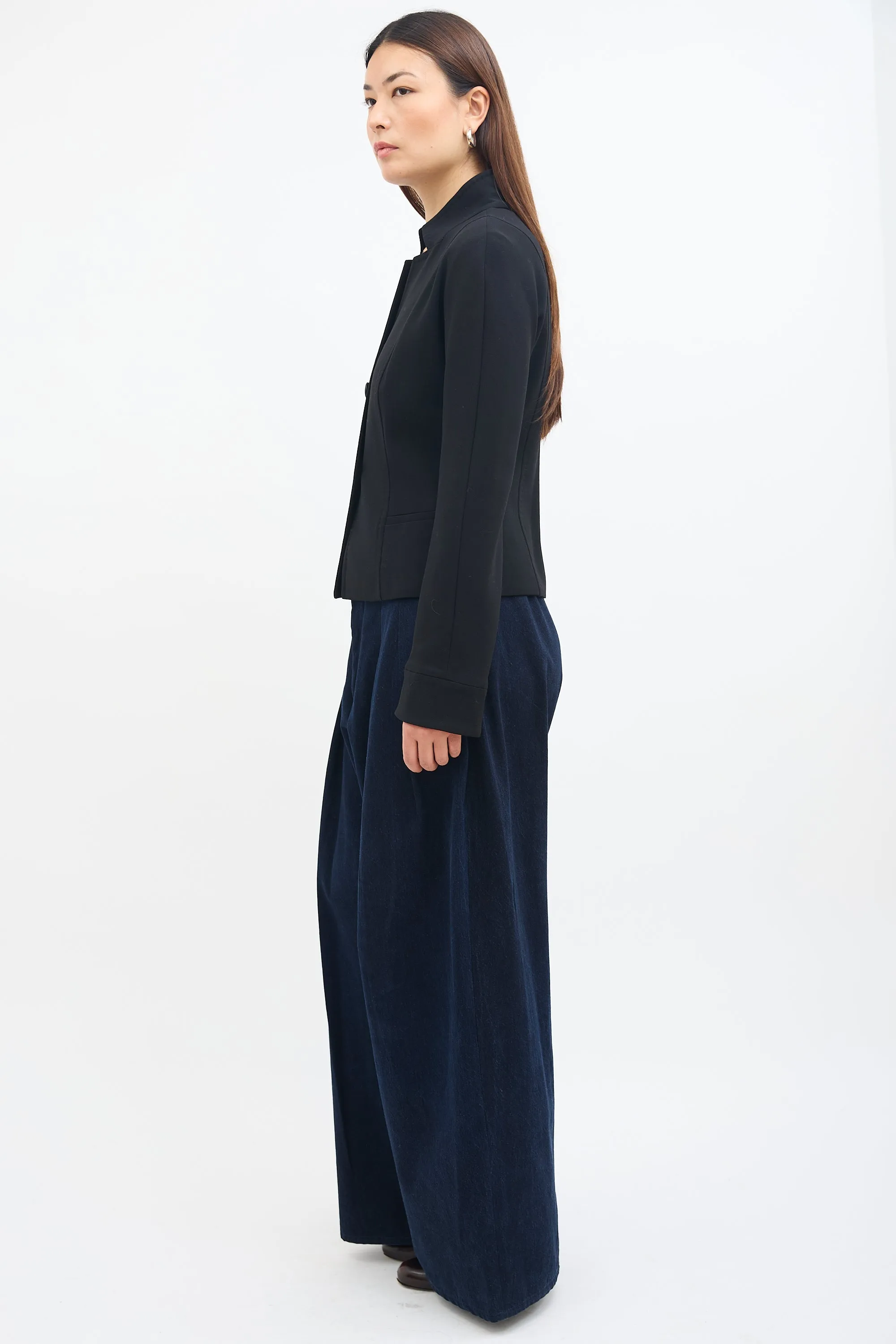 Black Wool Stand Collar Blazer
