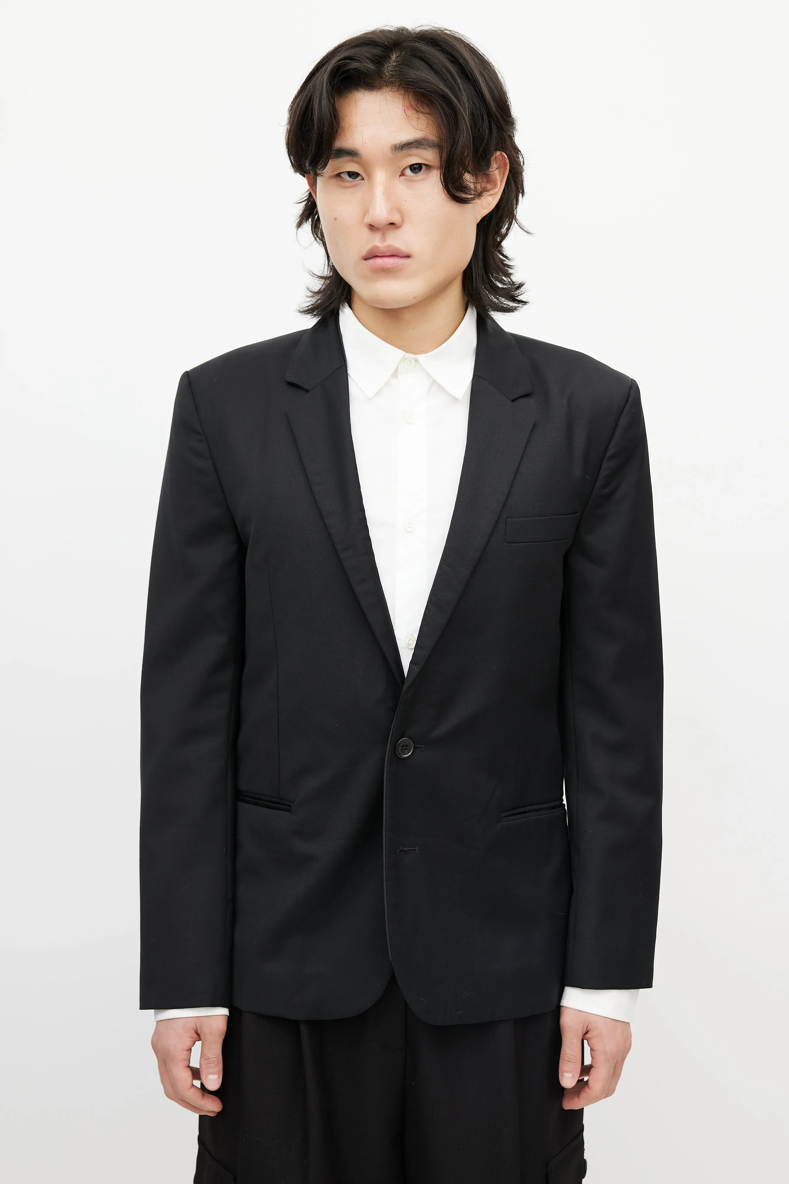 Black Wool Three Pocket Blazer