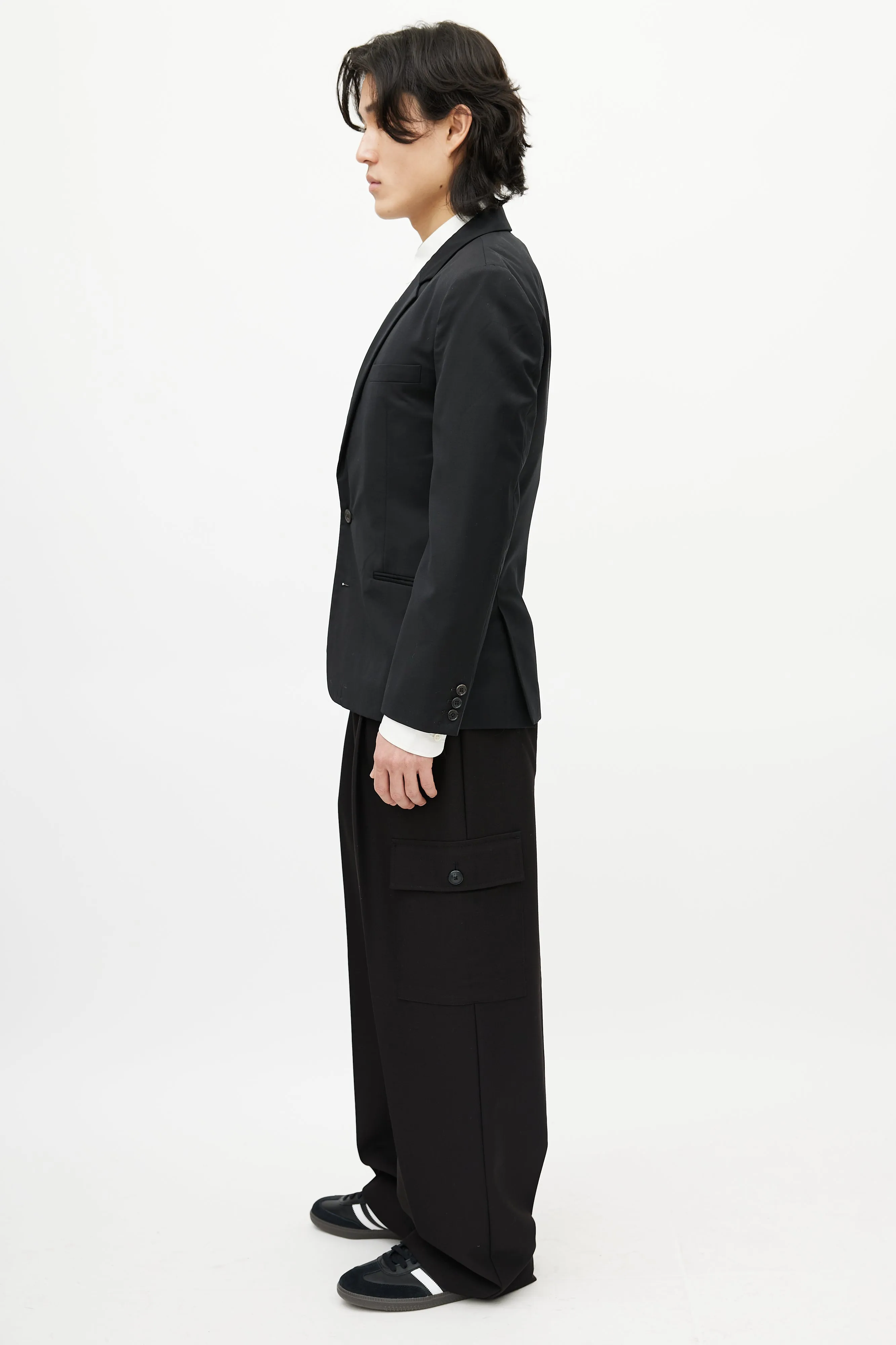 Black Wool Three Pocket Blazer
