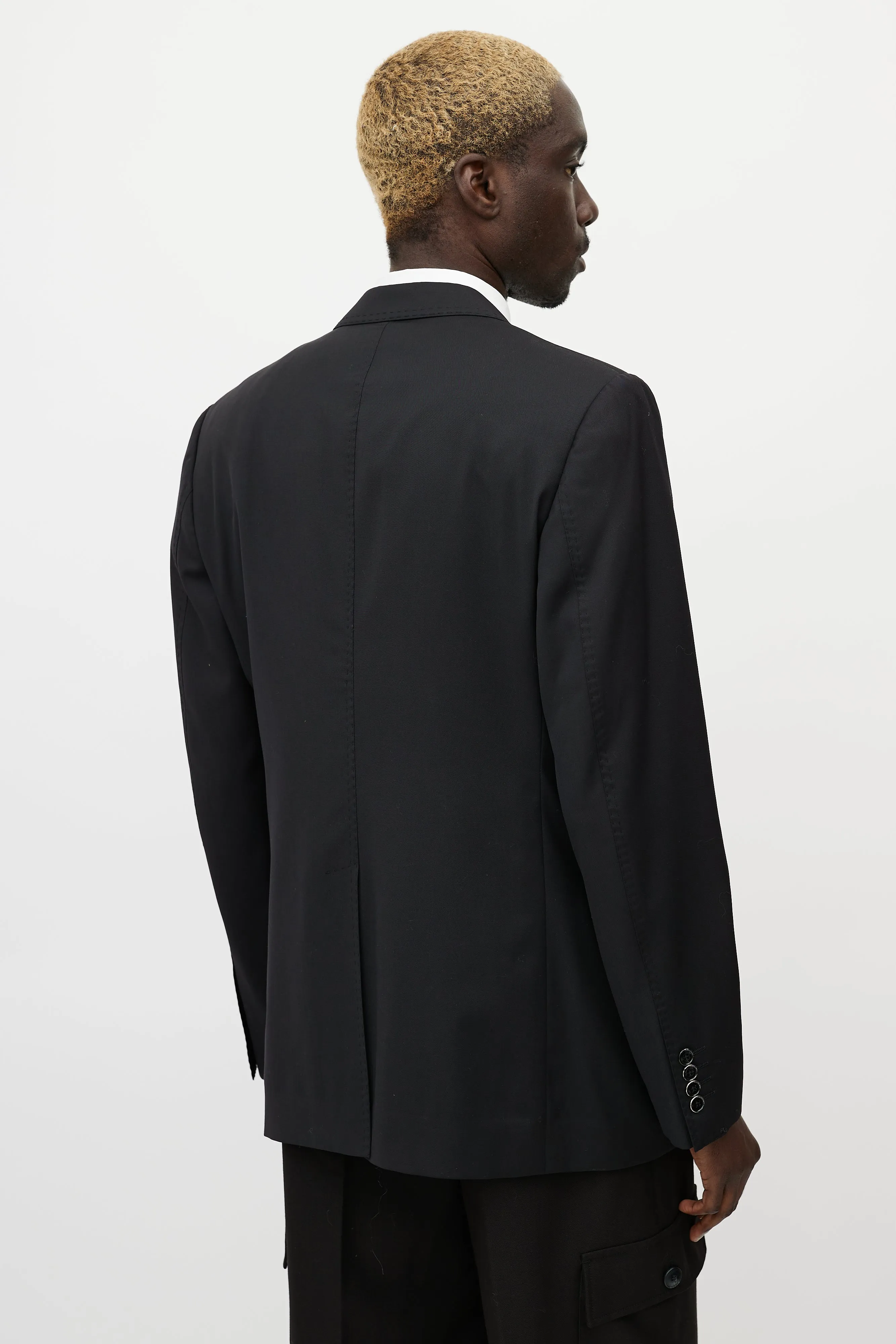 Black Wool Topstitch Blazer