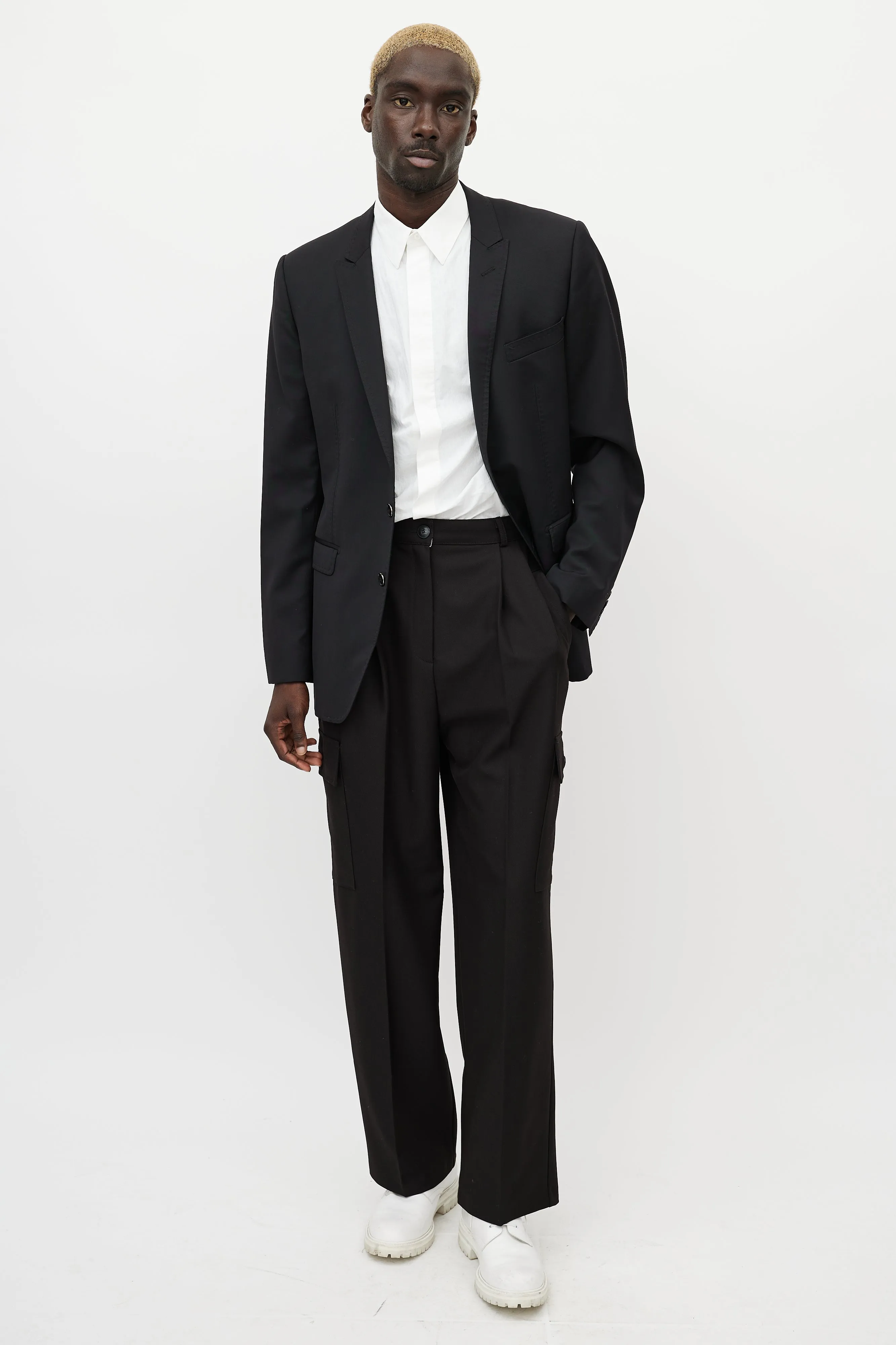 Black Wool Topstitch Blazer