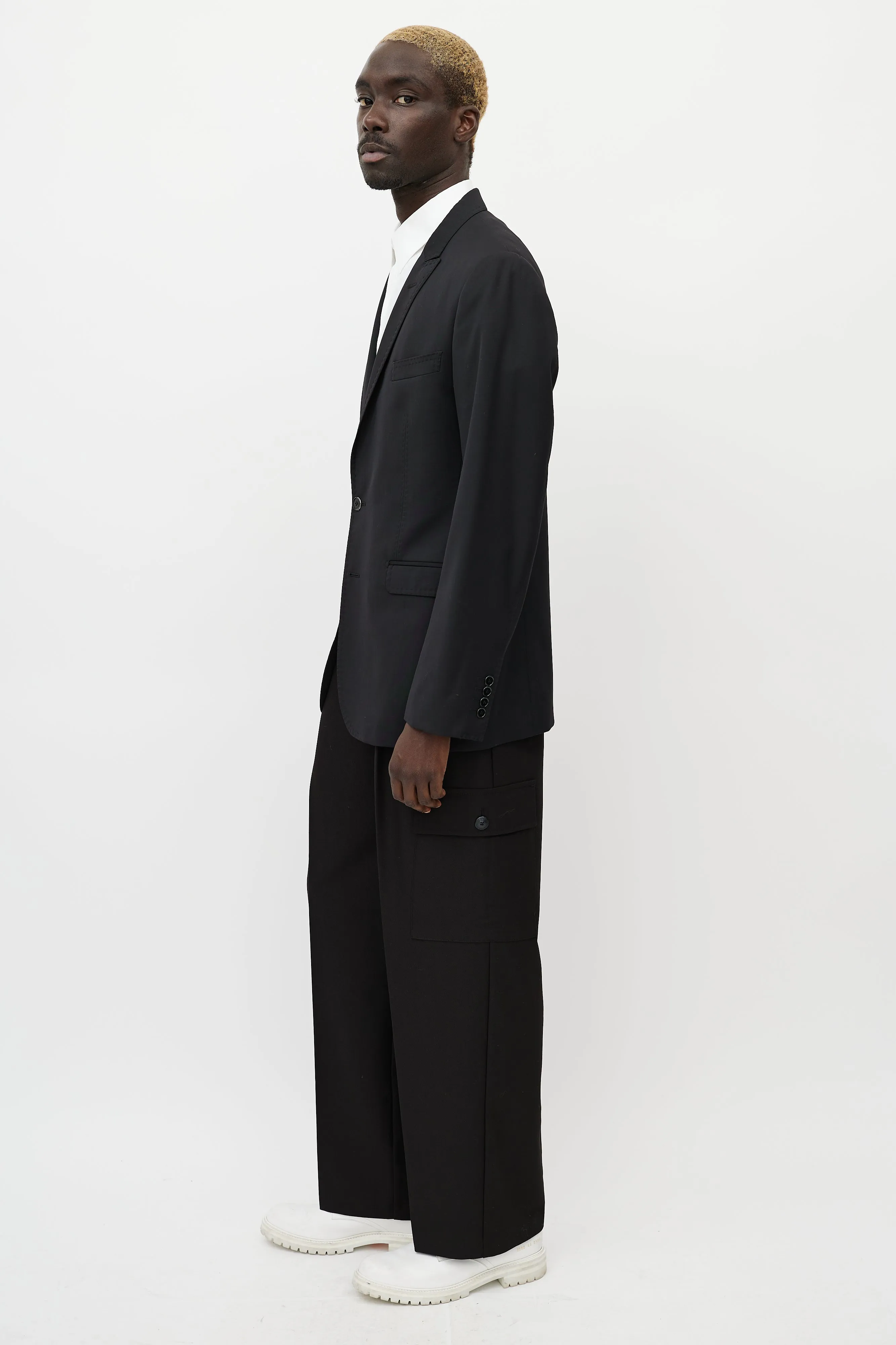 Black Wool Topstitch Blazer