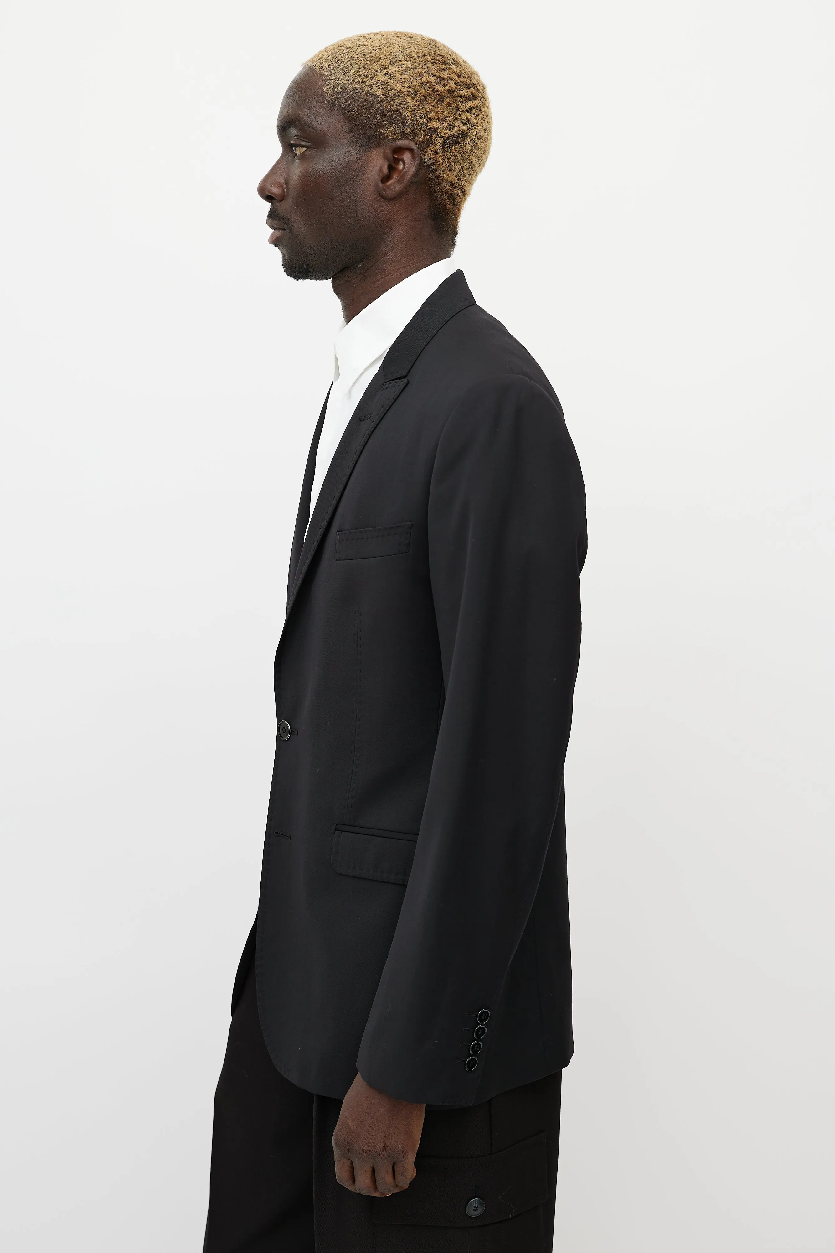 Black Wool Topstitch Blazer