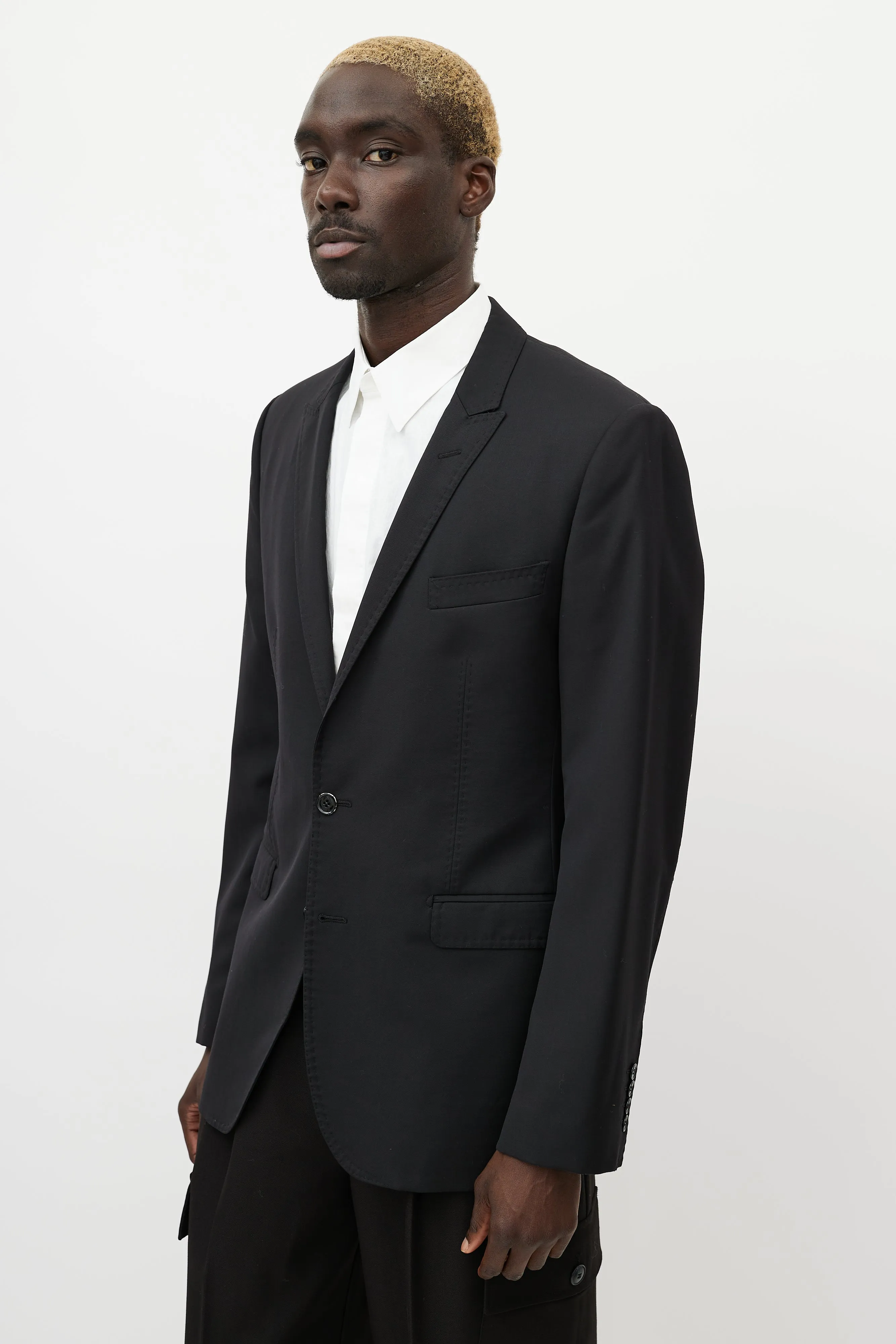 Black Wool Topstitch Blazer