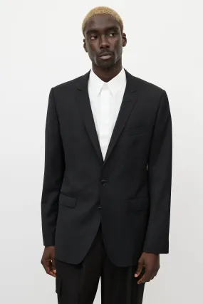 Black Wool Topstitch Blazer
