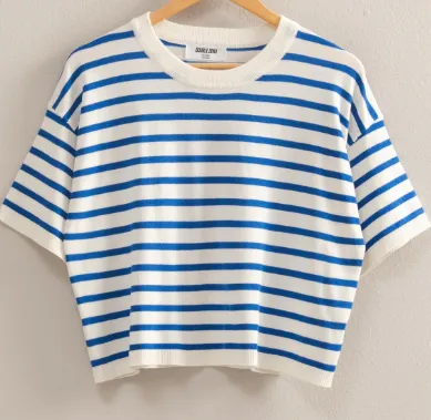 Blue Striped Round Neck Striped Top