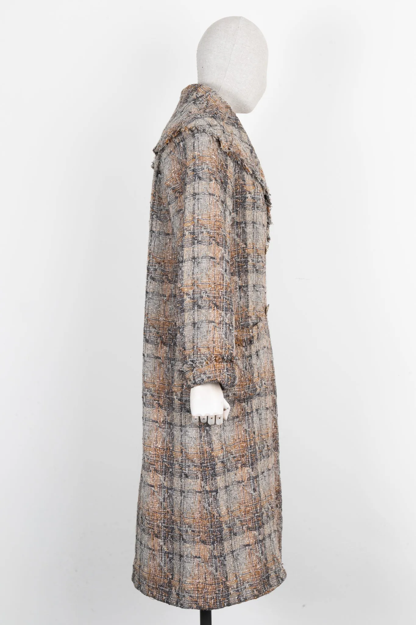 CHANEL 2017 Double Breasted Tweed Coat Brown