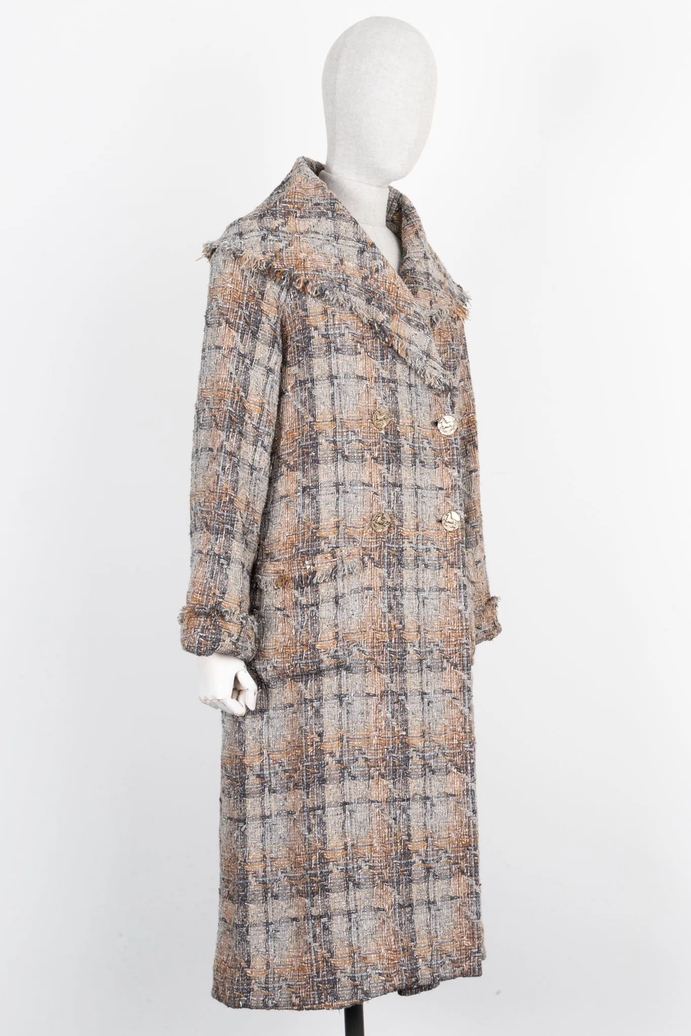 CHANEL 2017 Double Breasted Tweed Coat Brown