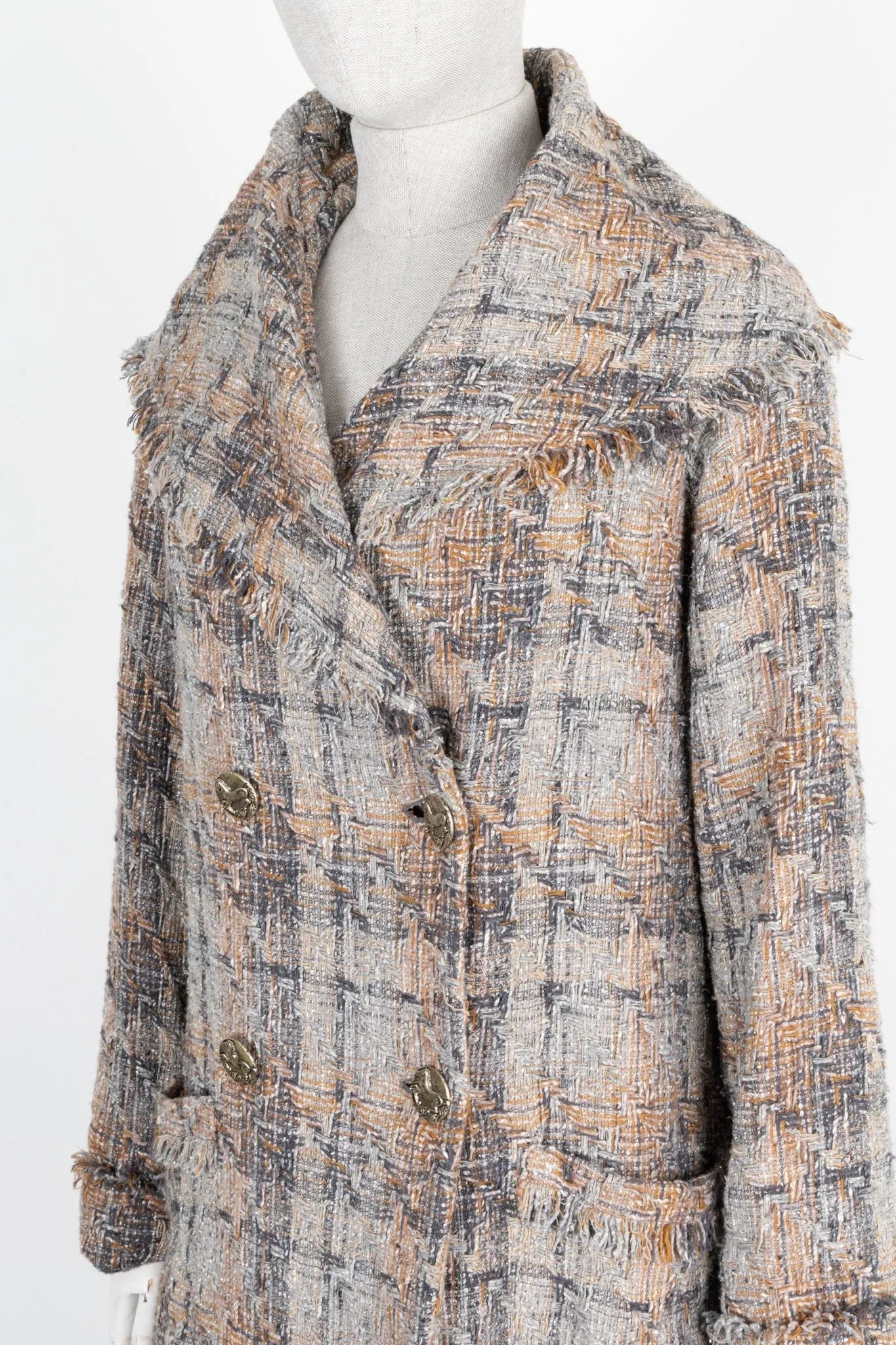CHANEL 2017 Double Breasted Tweed Coat Brown