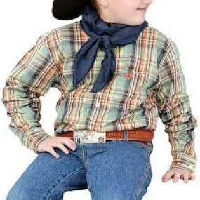 Cinch Youth Boy's Orange & Green Plaid Button Down Shirt