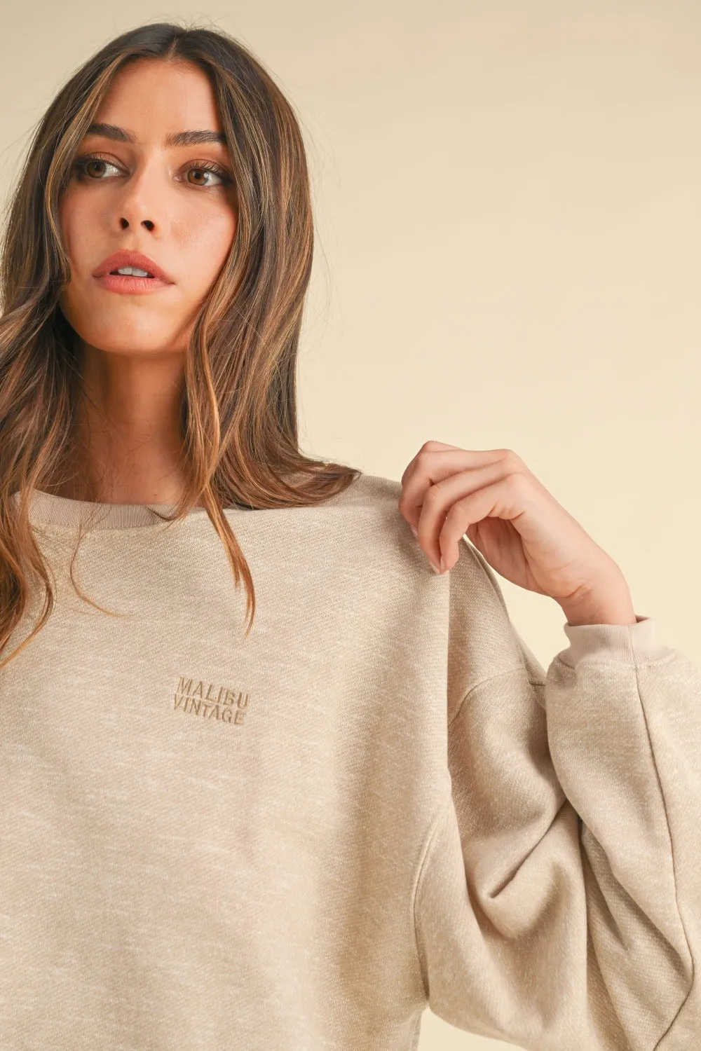 Embroidered Malibu Vintage Cropped Sweatshirt