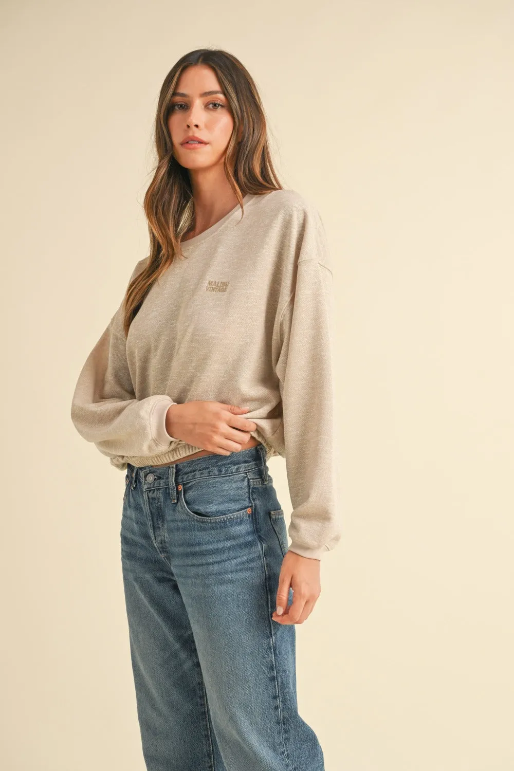 Embroidered Malibu Vintage Cropped Sweatshirt