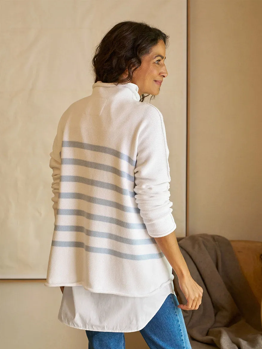 Frank & Eileen Monterey Rolled Funnel Neck Sweater in White & Ice Stripe