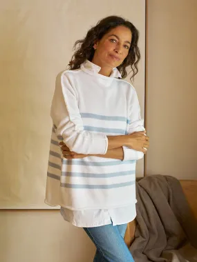 Frank & Eileen Monterey Rolled Funnel Neck Sweater in White & Ice Stripe