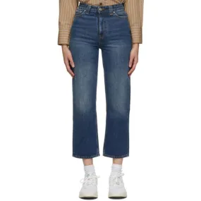 GANNI Blue Washed High-Waisted Cropped Jeans