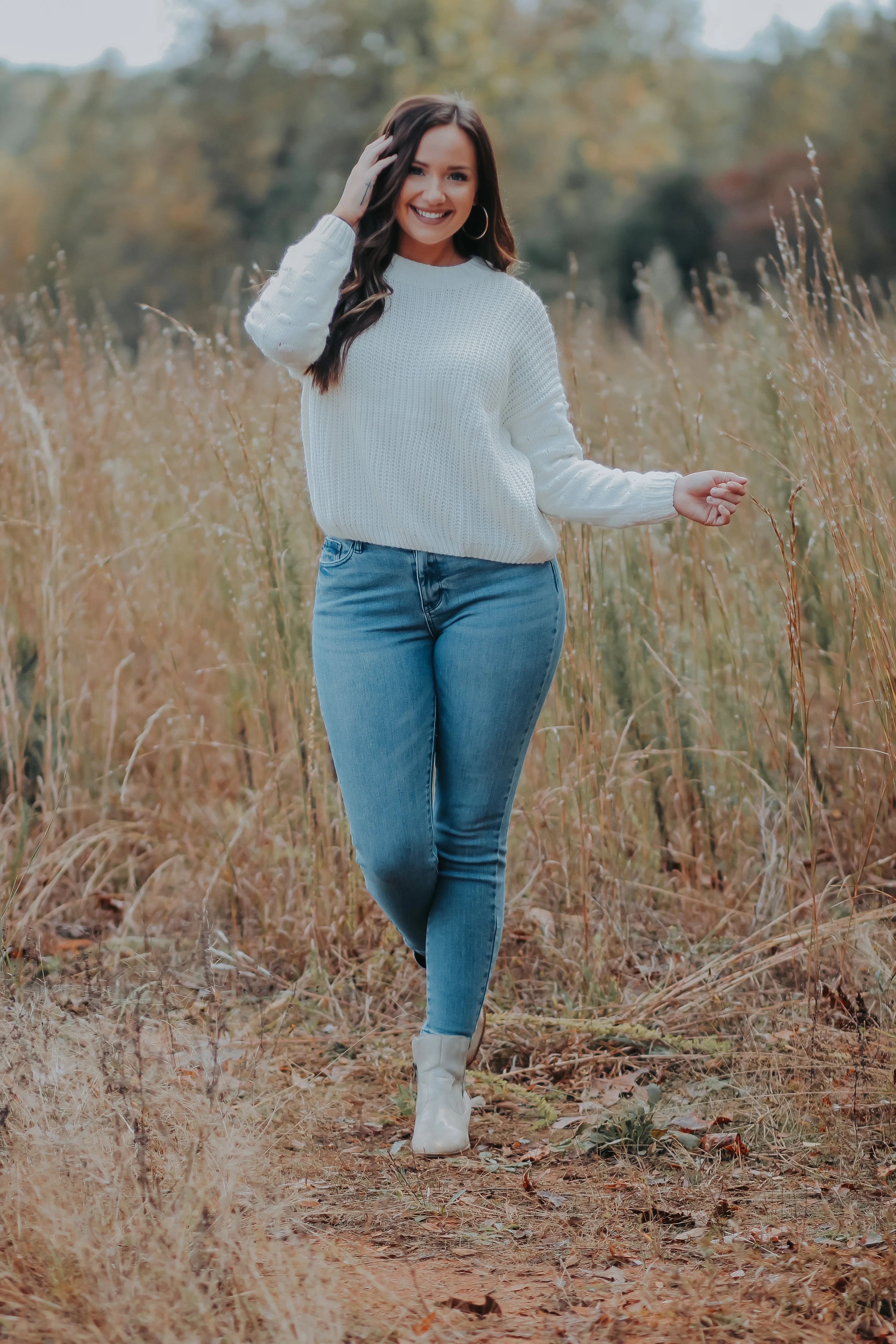 Ivory Textured Dot Knit Sweater In Regular & Curvy