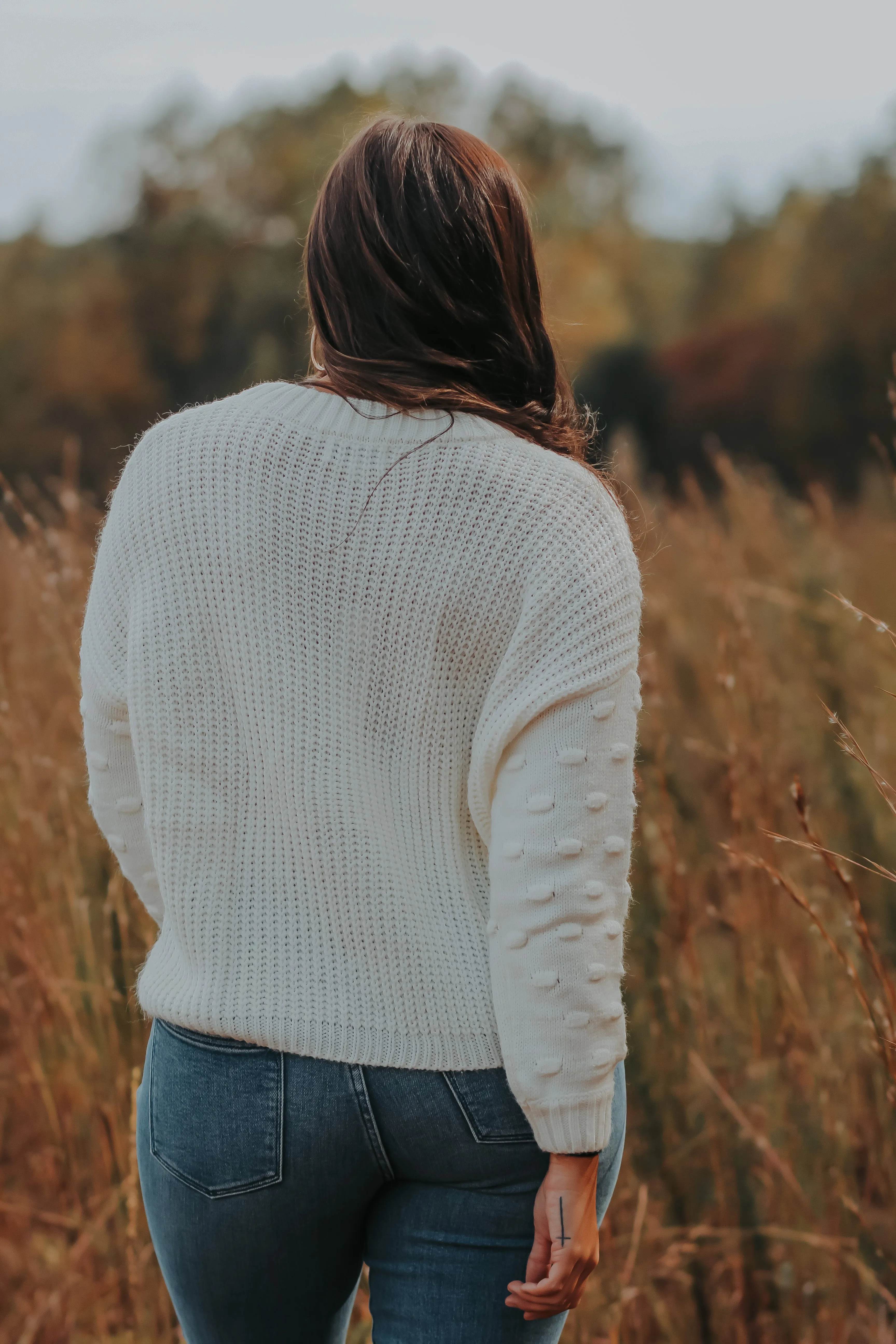Ivory Textured Dot Knit Sweater In Regular & Curvy