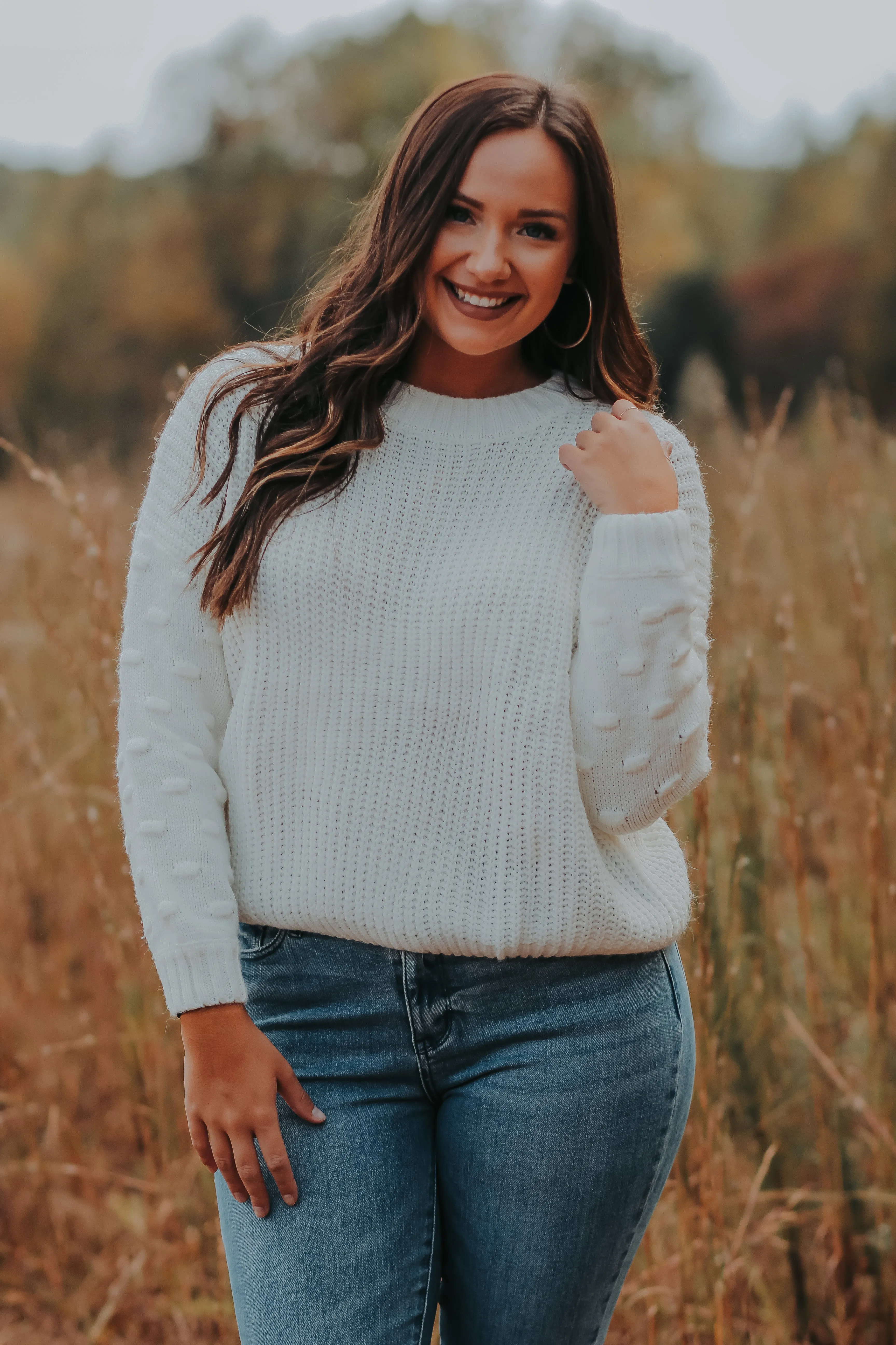 Ivory Textured Dot Knit Sweater In Regular & Curvy