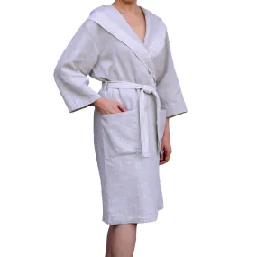 Linen Bath Robe with Hoodie and Two Pockets - Stonewashed Thin Linen - Light Natural Color