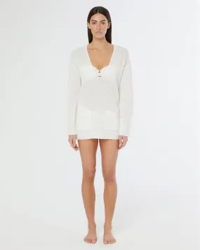 Linen Knit V-neck Hoodie