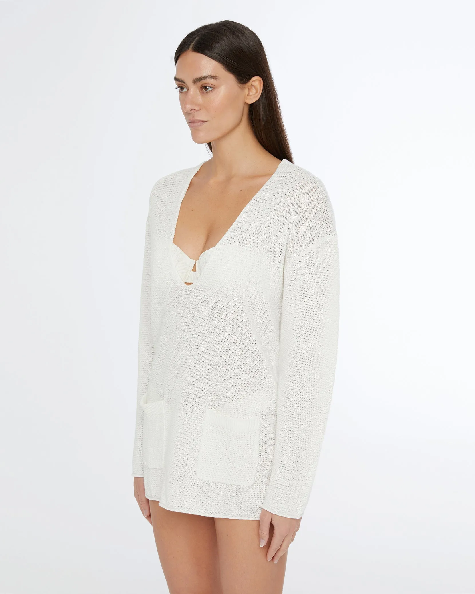 Linen Knit V-neck Hoodie