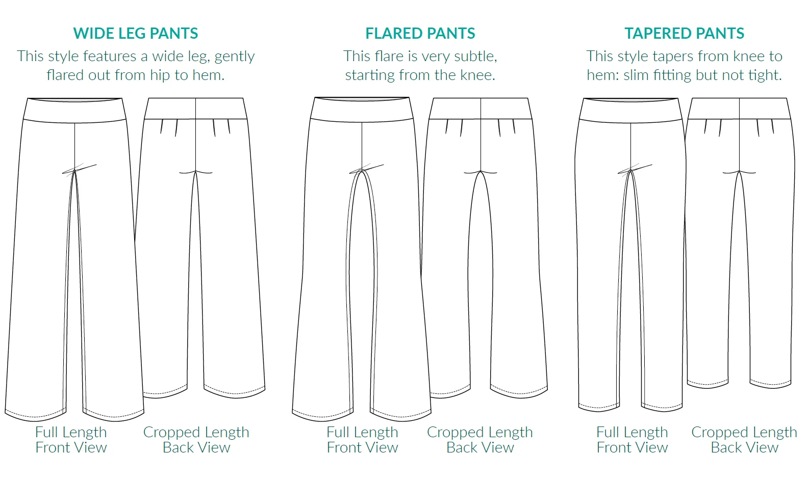 Metro Pant (wide leg, flared leg, and tapered options) IN TESTING