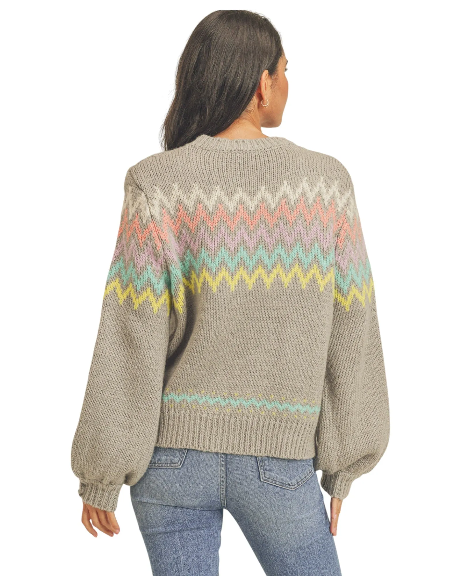 Multi-Color Zig Zag Fair Isle Grey Knit Sweater