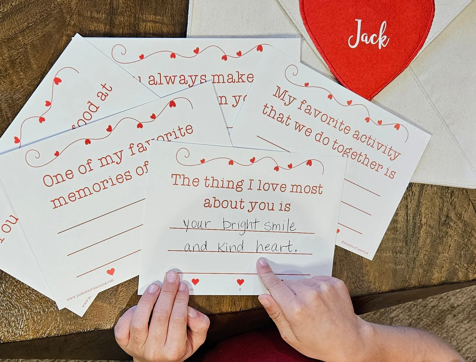 Personalized Valentine Heart Canvas Envelope w/ 14 Love Note Cards with hanging loop for mantle, chair, or door