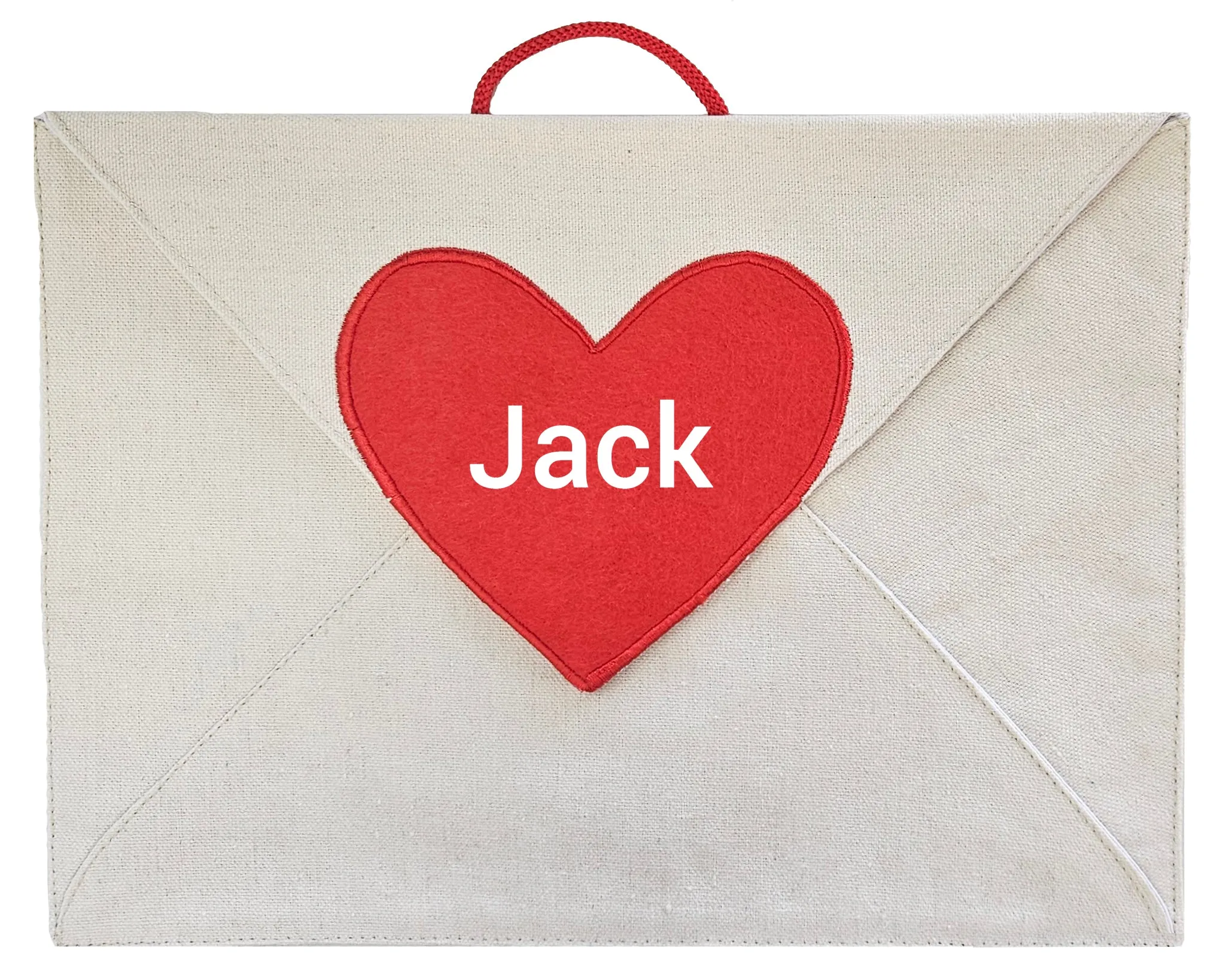 Personalized Valentine Heart Canvas Envelope w/ 14 Love Note Cards with hanging loop for mantle, chair, or door