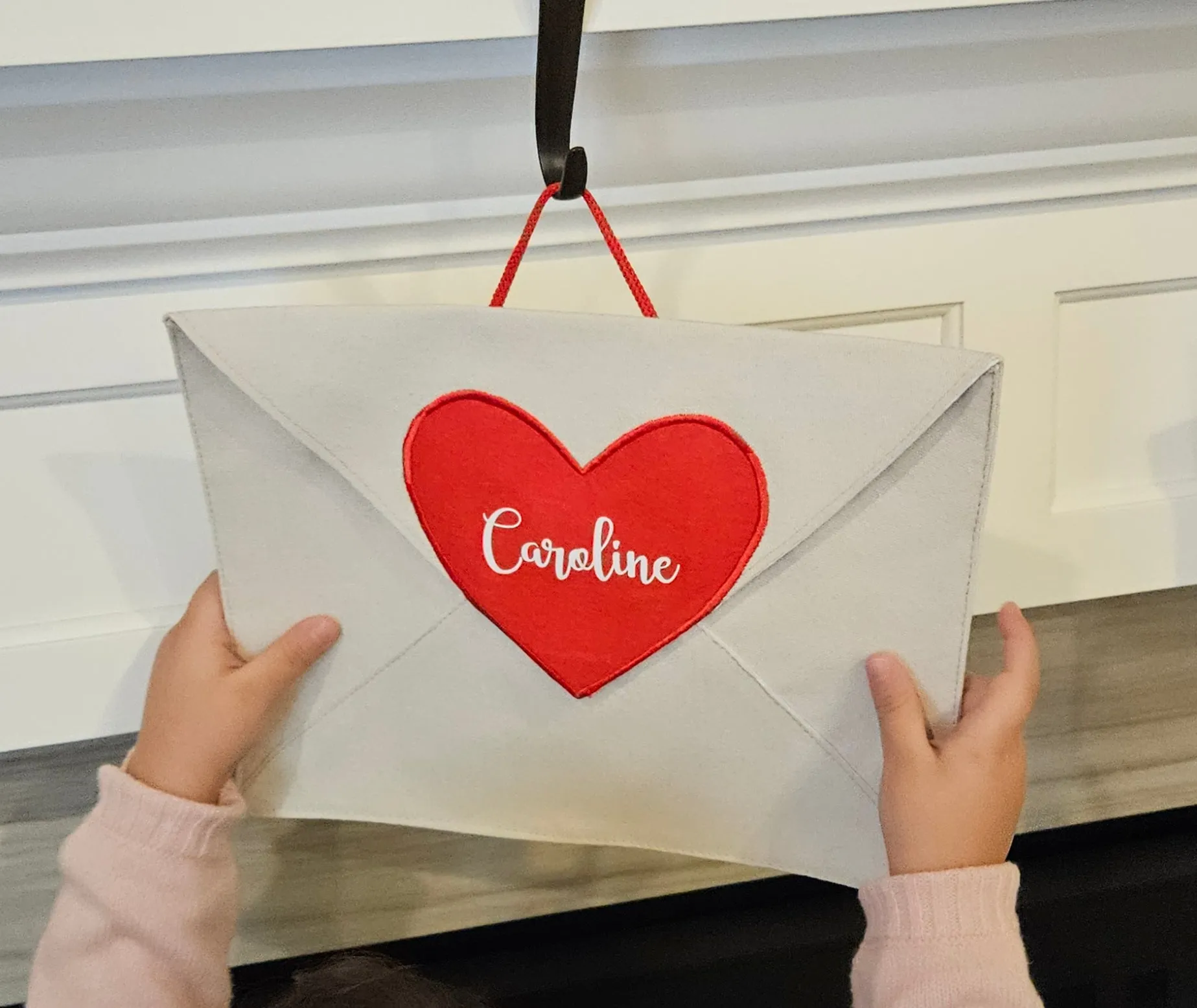 Personalized Valentine Heart Canvas Envelope w/ 14 Love Note Cards with hanging loop for mantle, chair, or door