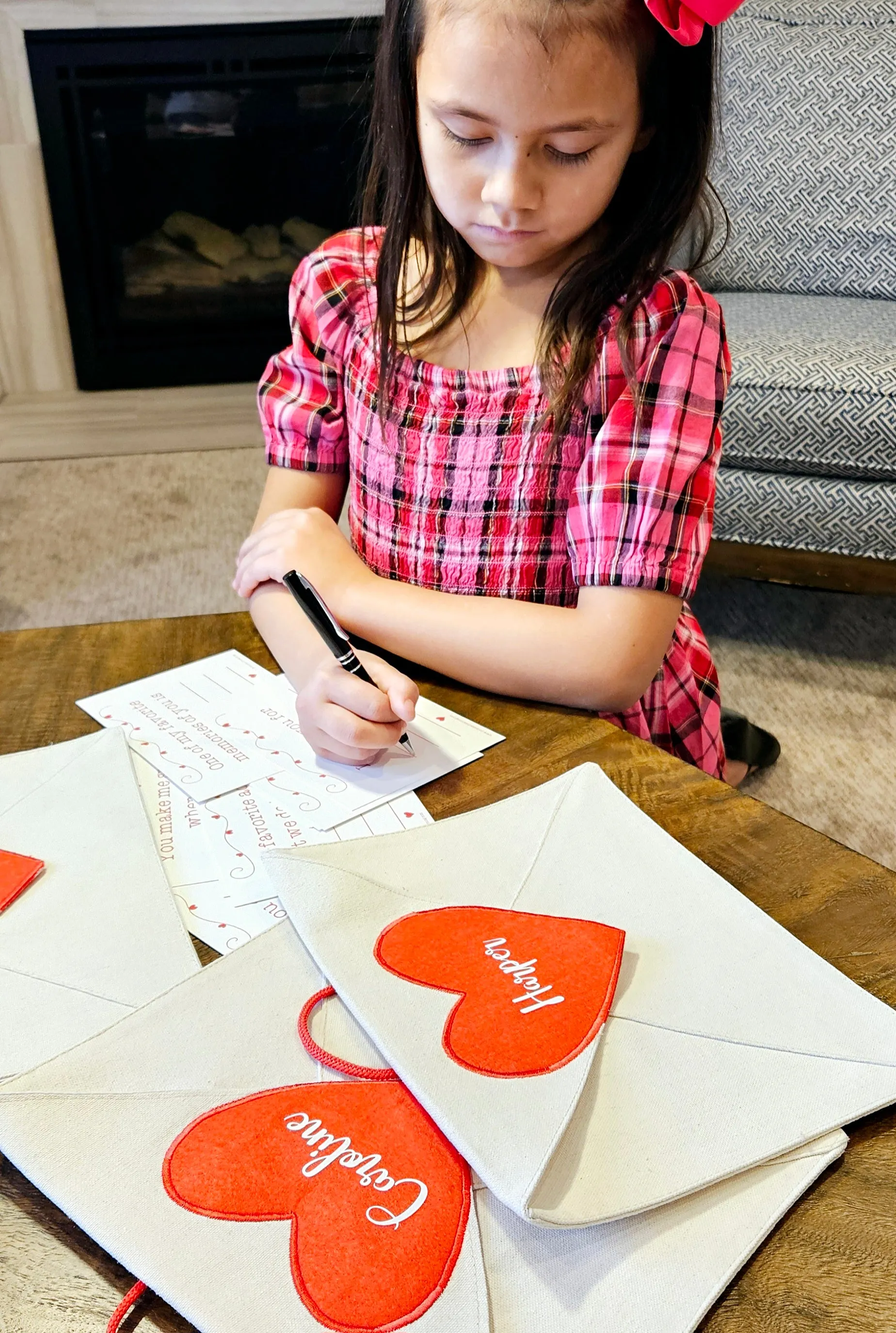 Personalized Valentine Heart Canvas Envelope w/ 14 Love Note Cards with hanging loop for mantle, chair, or door