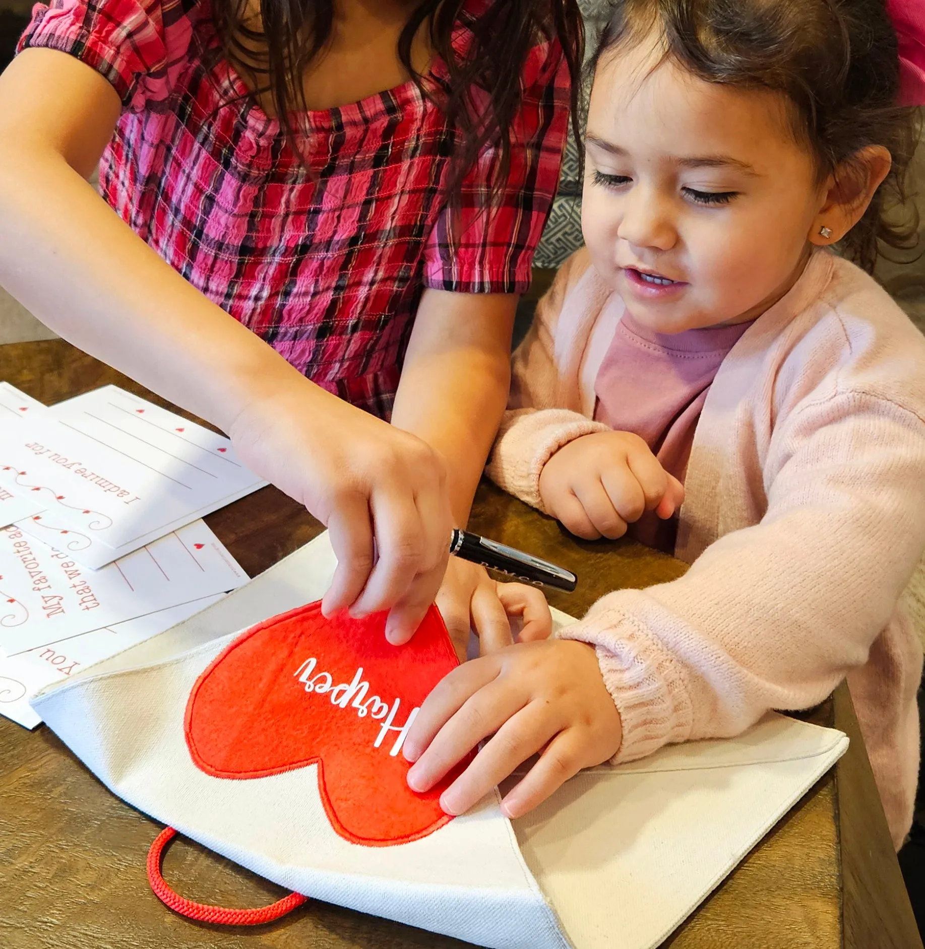 Personalized Valentine Heart Canvas Envelope w/ 14 Love Note Cards with hanging loop for mantle, chair, or door