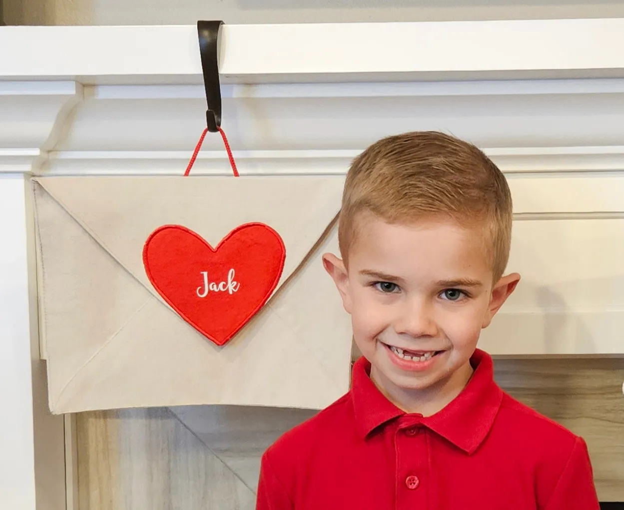 Personalized Valentine Heart Canvas Envelope w/ 14 Love Note Cards with hanging loop for mantle, chair, or door