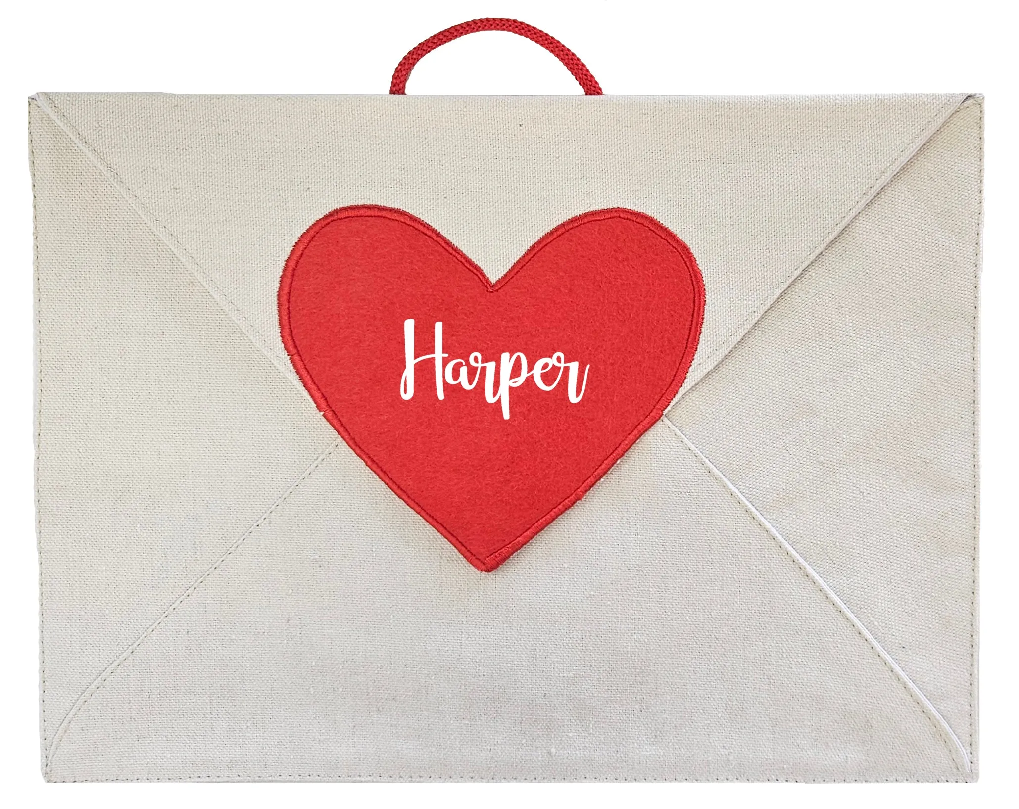 Personalized Valentine Heart Canvas Envelope w/ 14 Love Note Cards with hanging loop for mantle, chair, or door