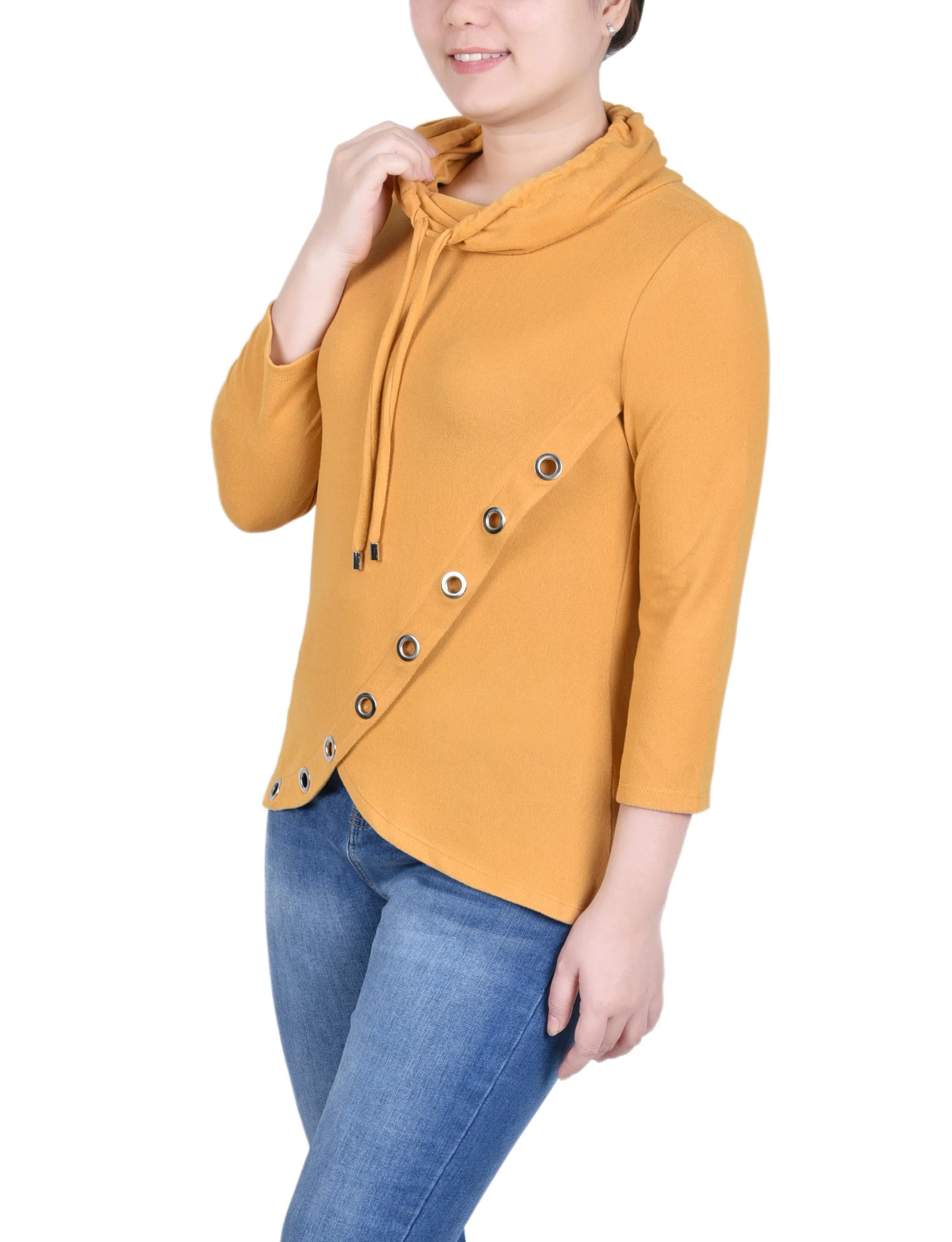 Petite 3/4 Slv Top With Grommet Hem