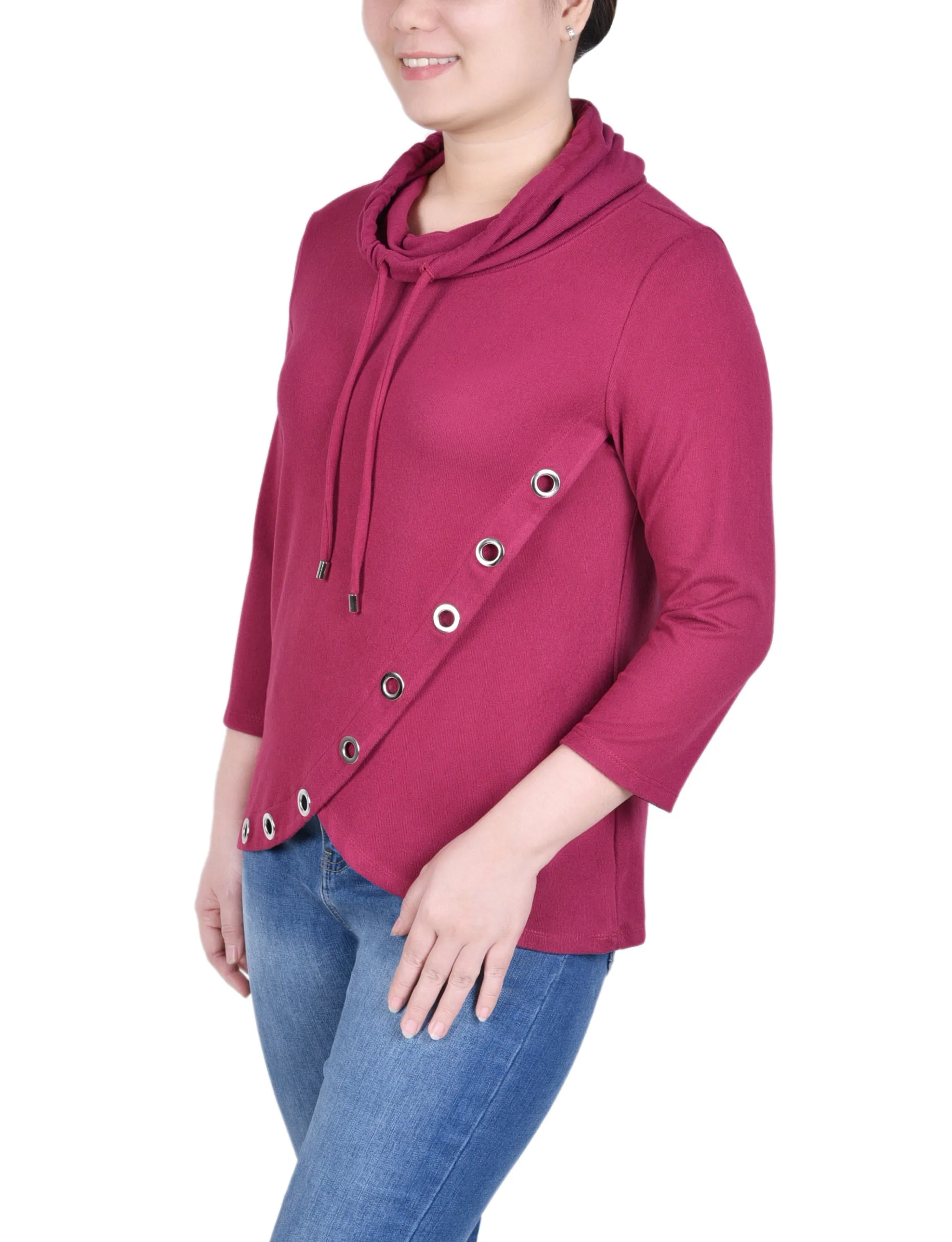 Petite 3/4 Slv Top With Grommet Hem