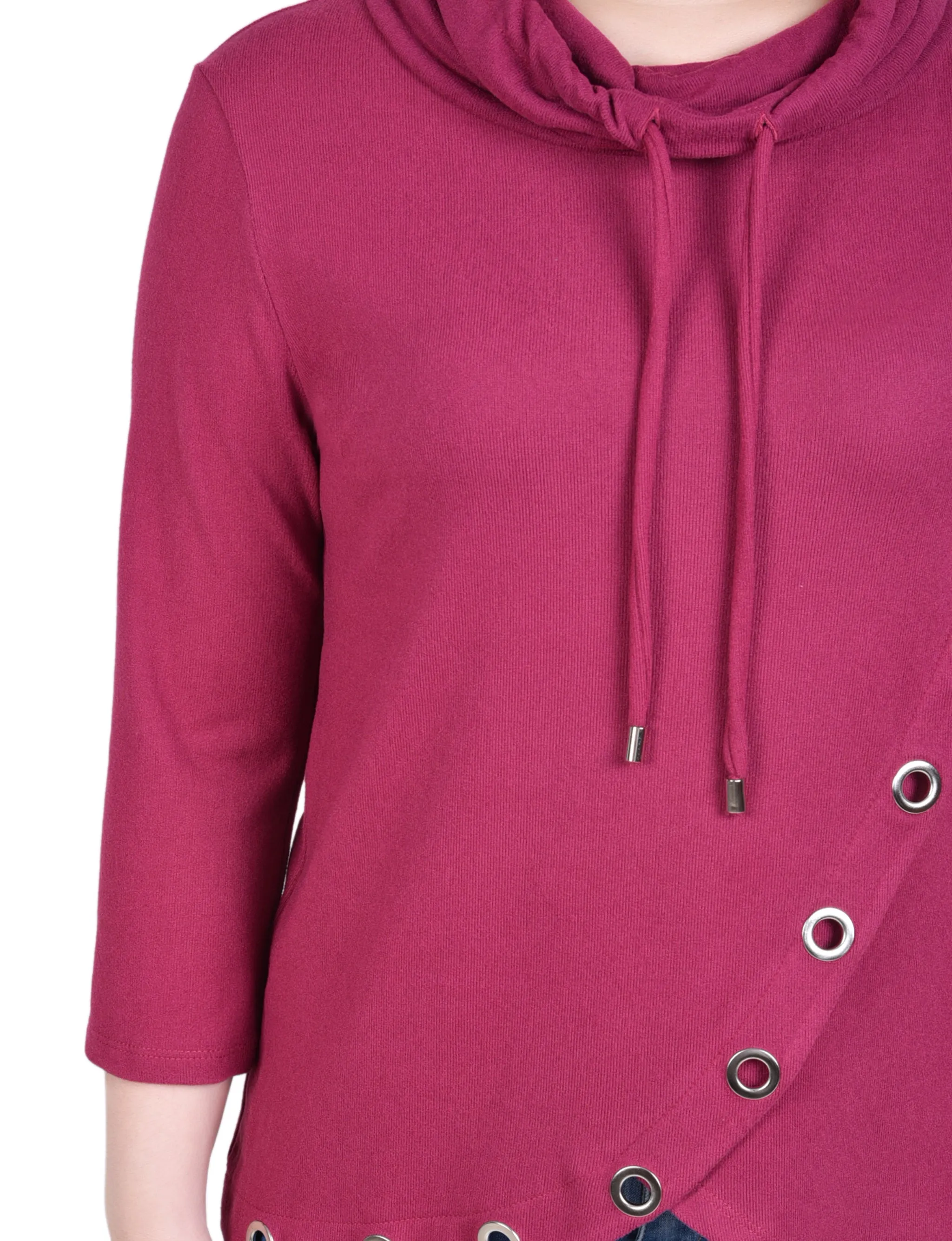 Petite 3/4 Slv Top With Grommet Hem