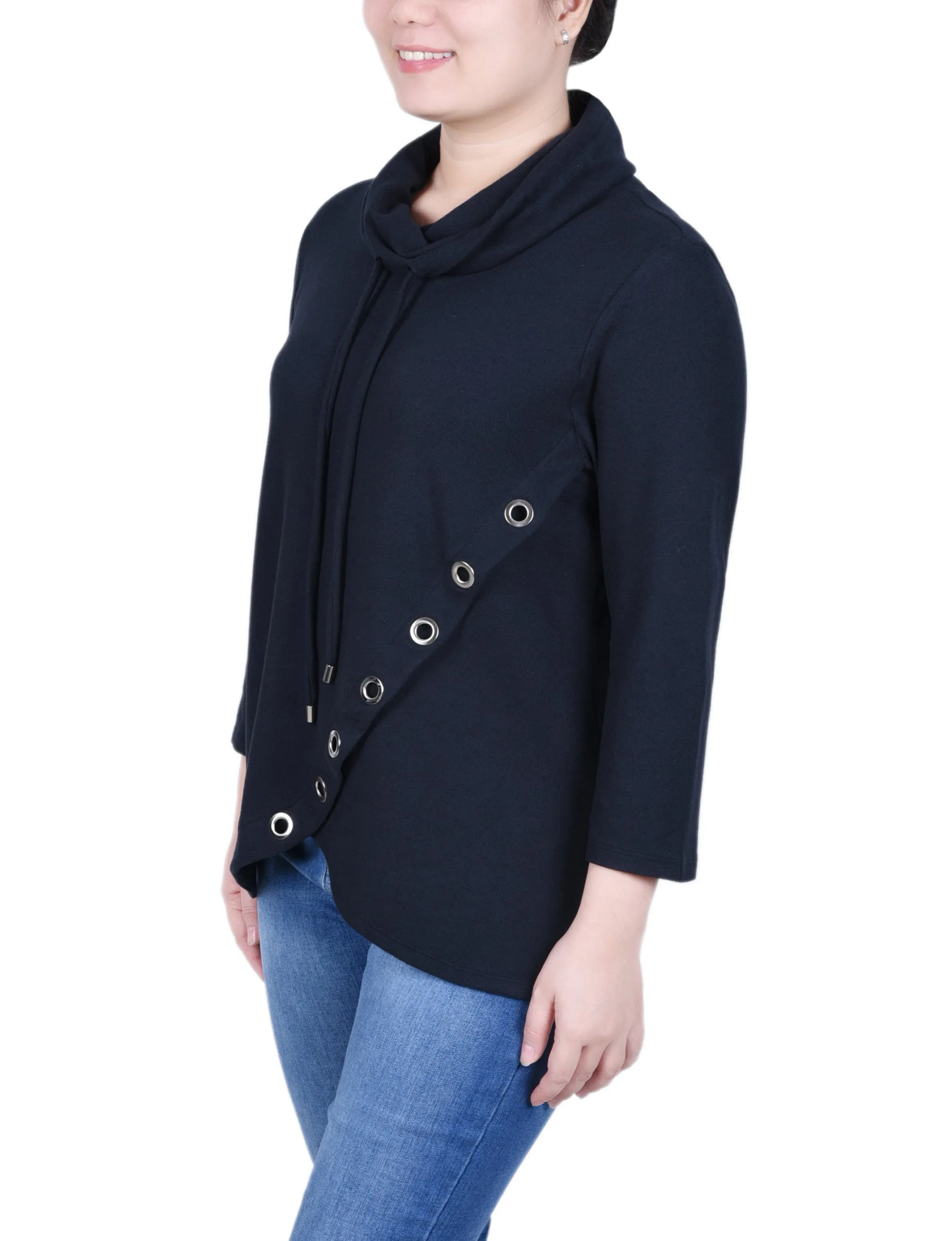 Petite 3/4 Slv Top With Grommet Hem