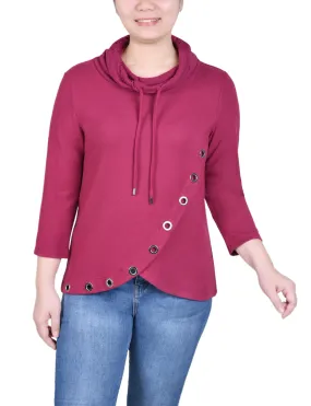 Petite 3/4 Slv Top With Grommet Hem