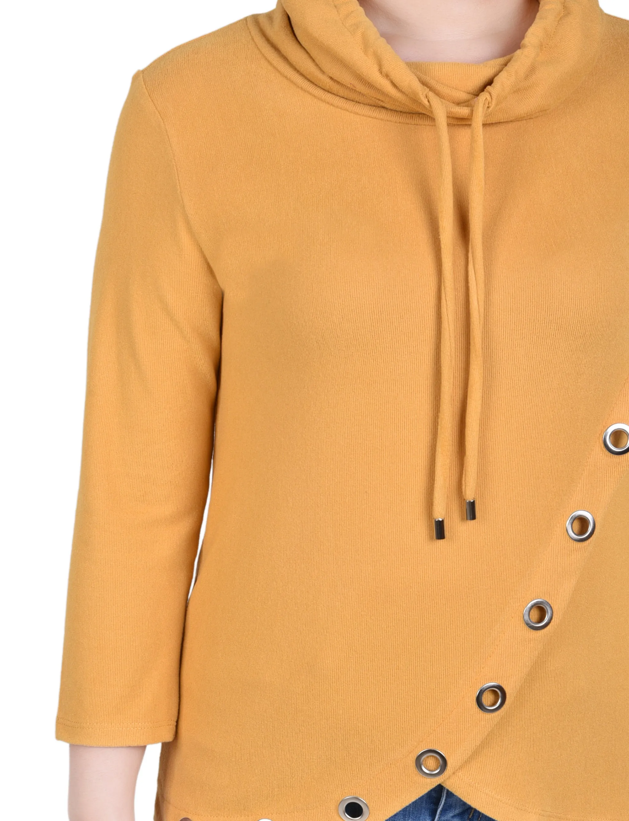 Petite 3/4 Slv Top With Grommet Hem