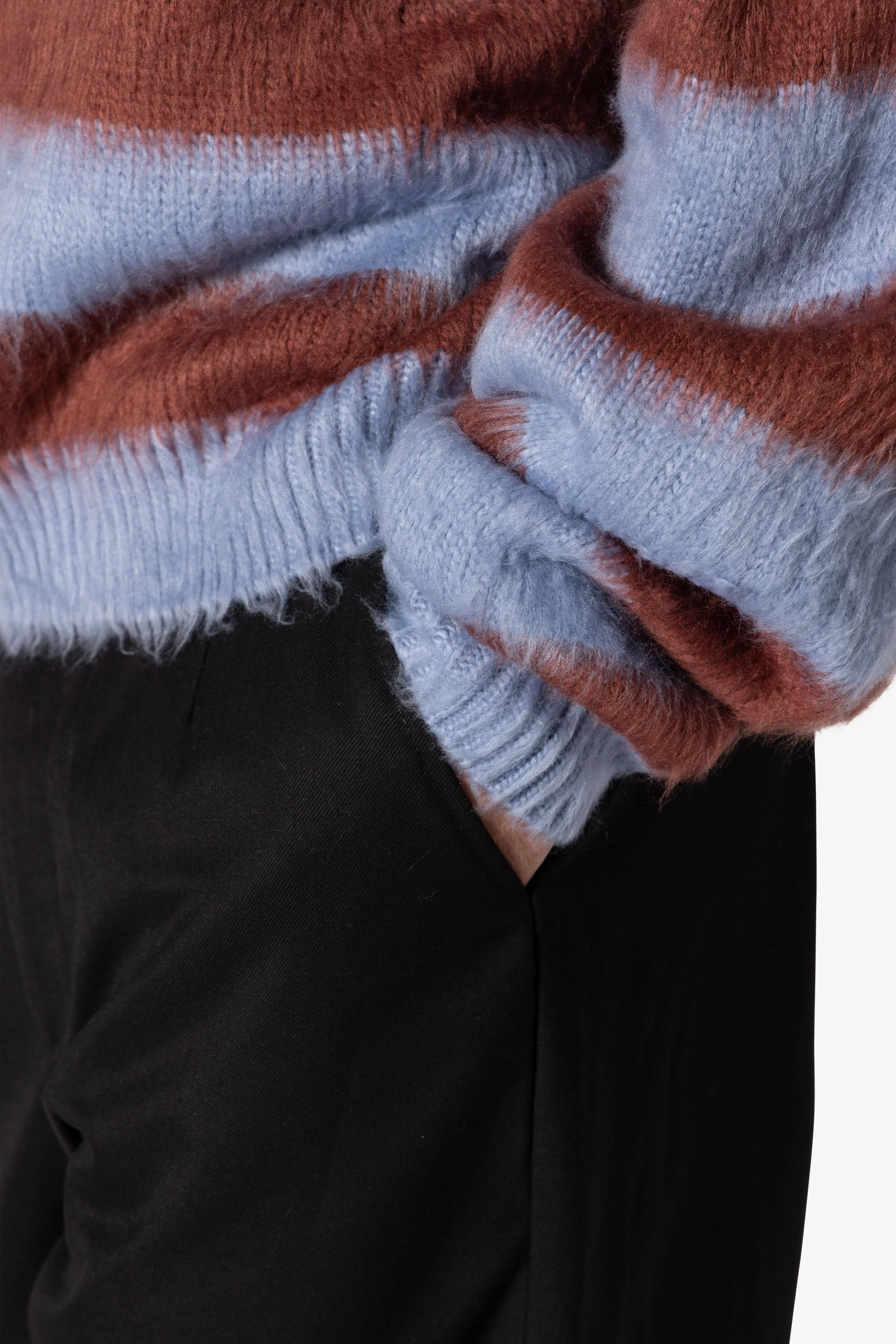 Prep Stripe Fuzzy Sweater - Blue/Red