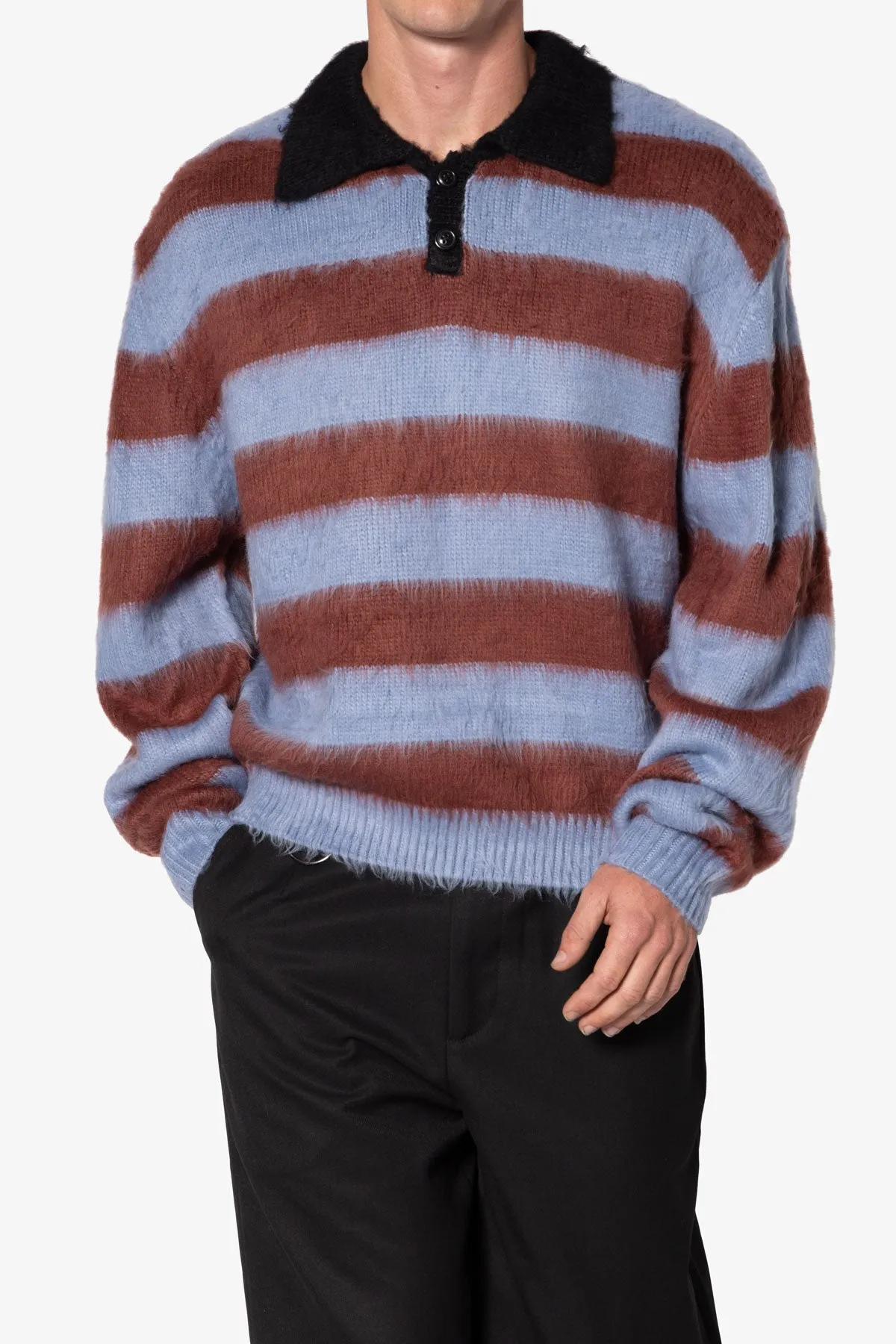 Prep Stripe Fuzzy Sweater - Blue/Red