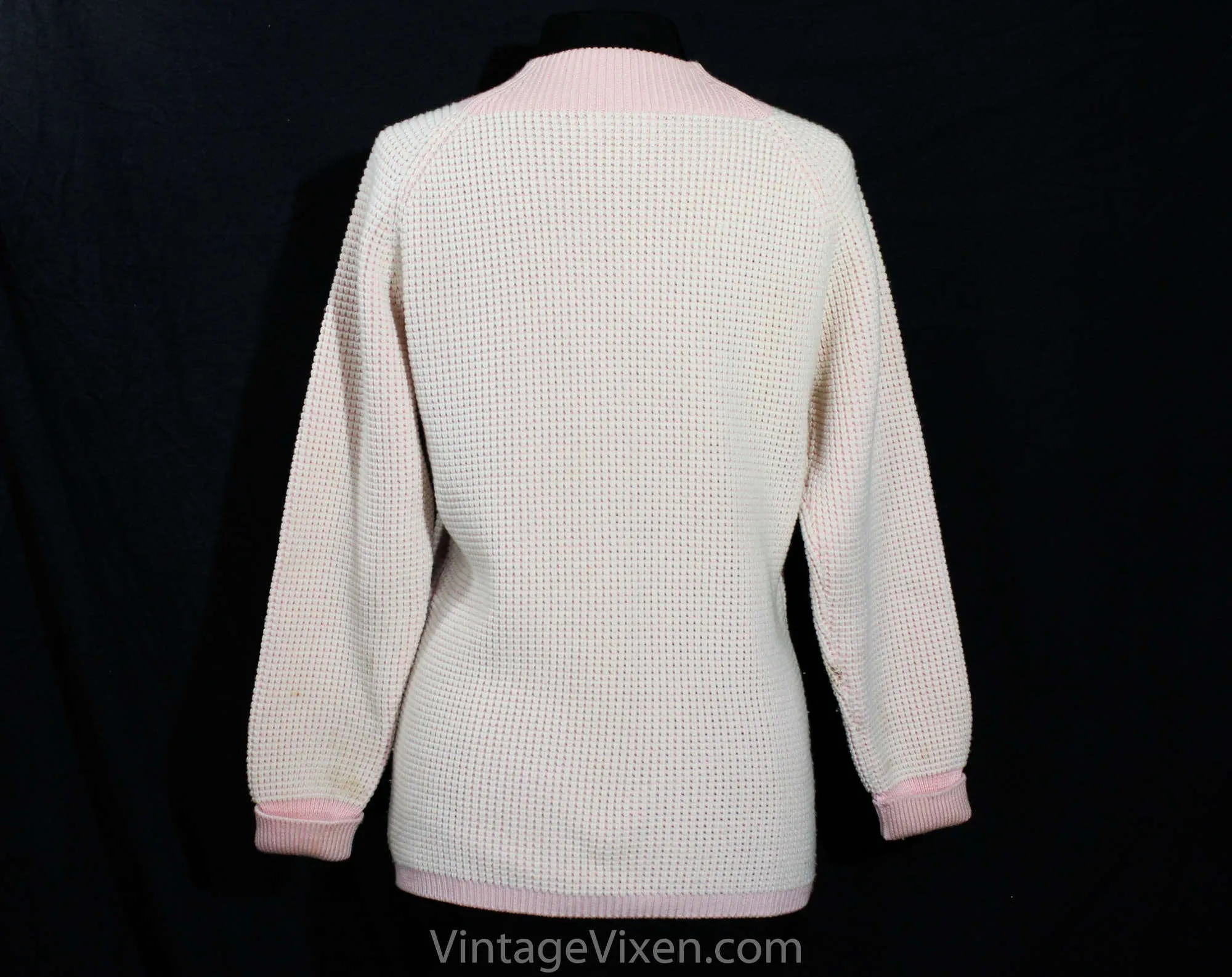 Size 4 Pink Sweater - Late 1950s Early 1960s Wool Pullover - Winter Ski Bunny 60s Preppie Cute - Oversized Fine Waffle Knit from Germany