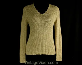 Size 6 Tan Pullover - 1980s Taupe Boucle Sweater - Small 80s V Neck Casual 80's Nubby Textured Beige Knit Top - Fall Autumn - Bust 34