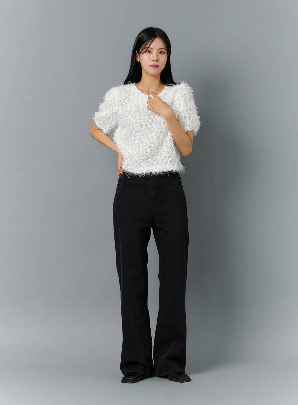 Textured Short Sleeve Knit Sweater ON320