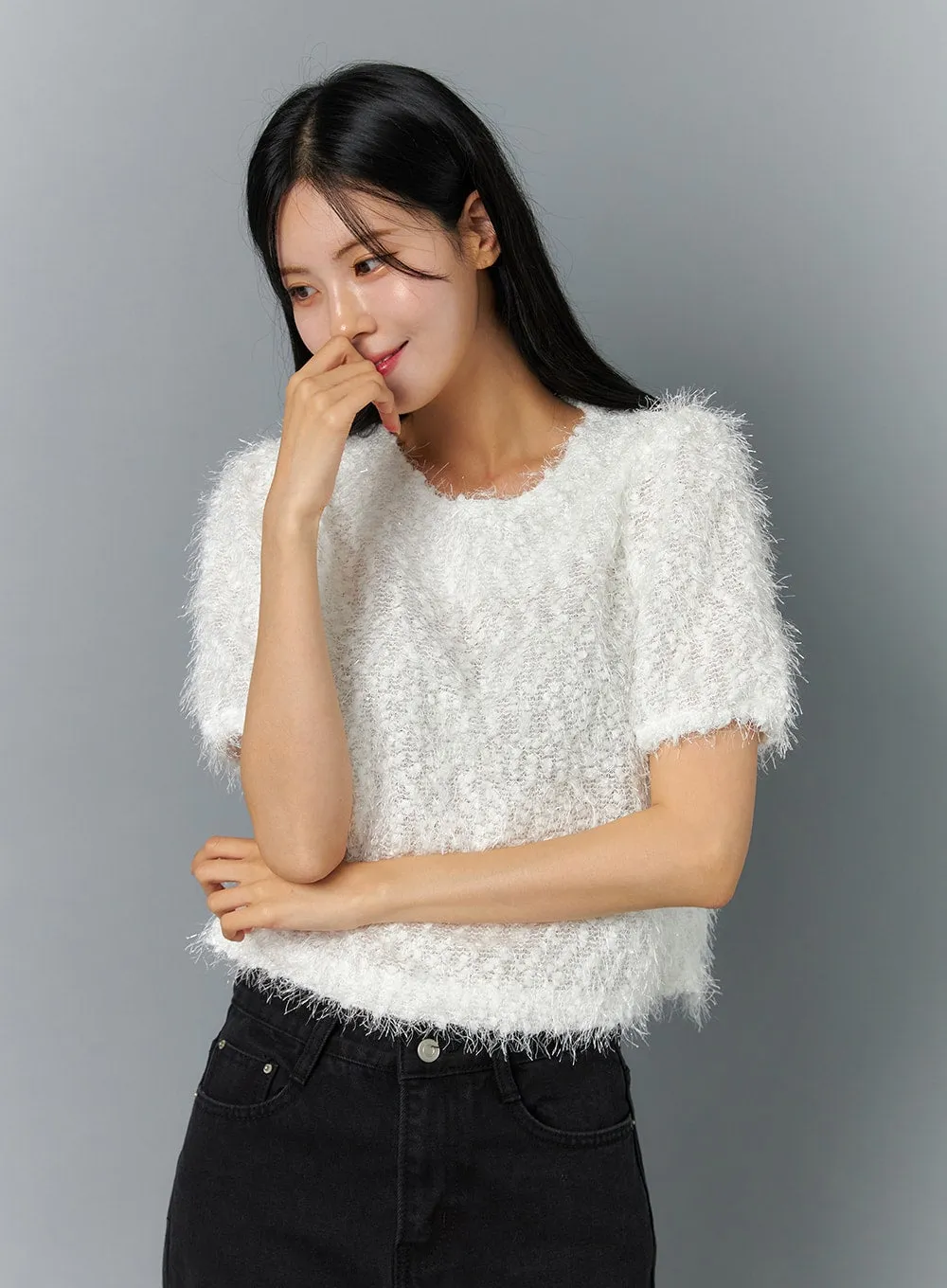 Textured Short Sleeve Knit Sweater ON320