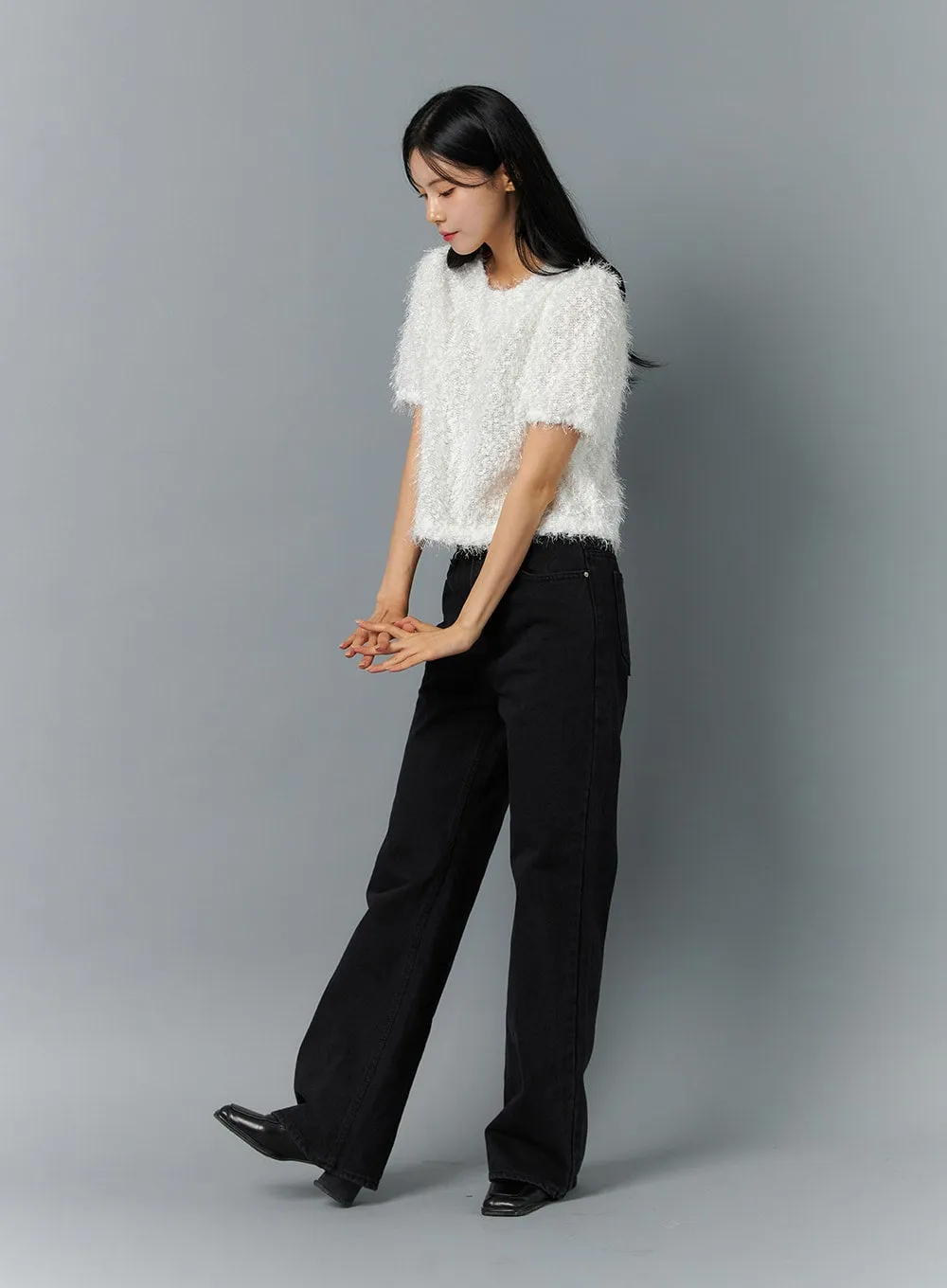 Textured Short Sleeve Knit Sweater ON320
