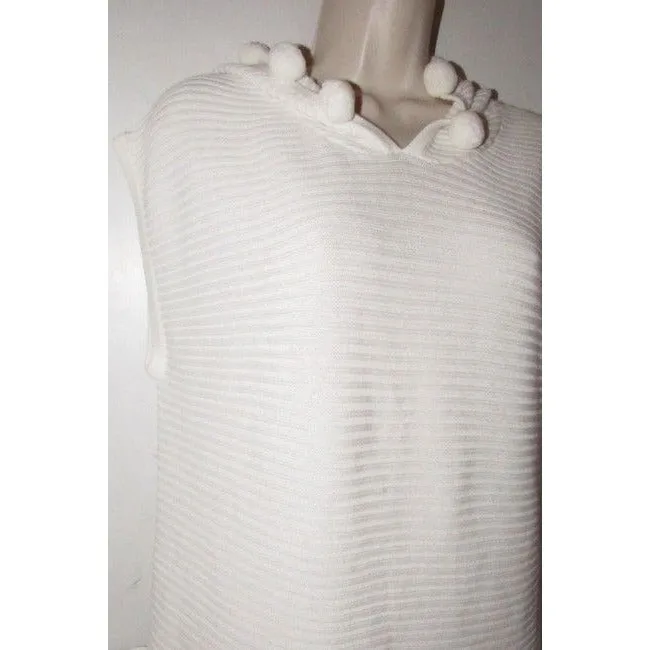 Trina Turk White With Textured Design And Pom Pom Accents At The Hem And Hood Top