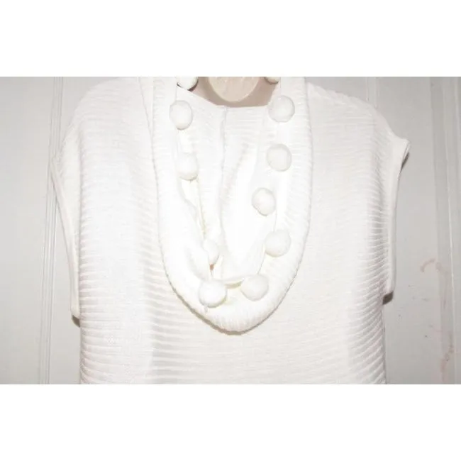 Trina Turk White With Textured Design And Pom Pom Accents At The Hem And Hood Top