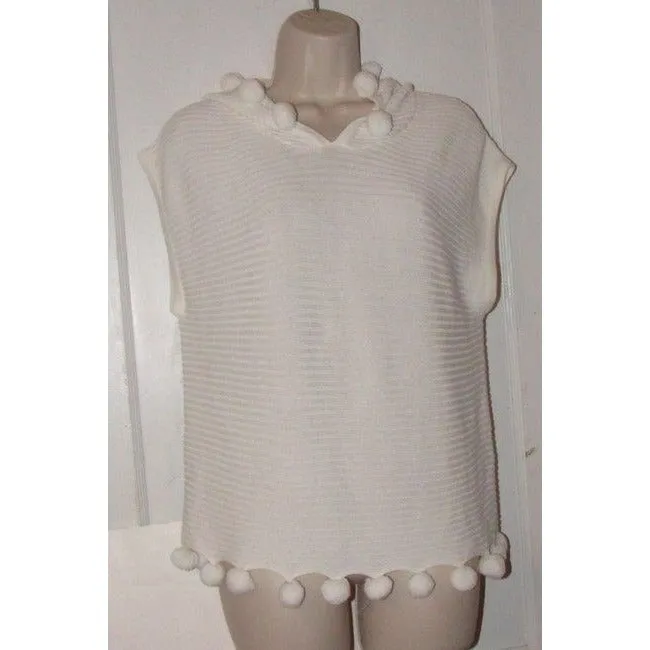 Trina Turk White With Textured Design And Pom Pom Accents At The Hem And Hood Top